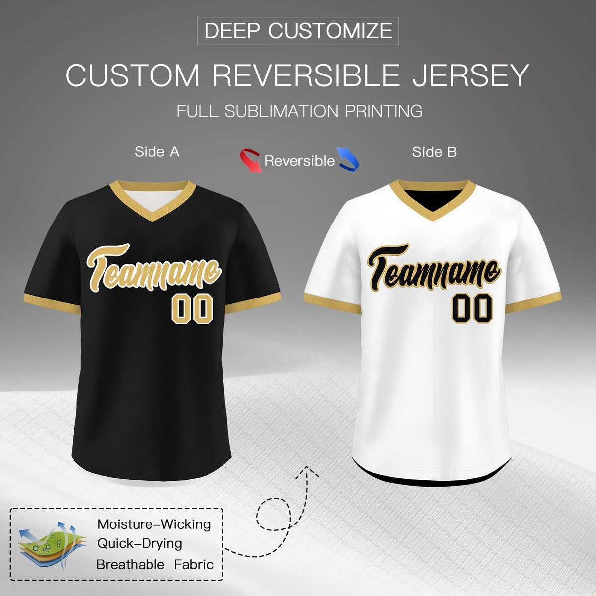 Custom White Black Old Gold Reversible Classic Style Lightweight Baseball Jersey| KXKSHOP
