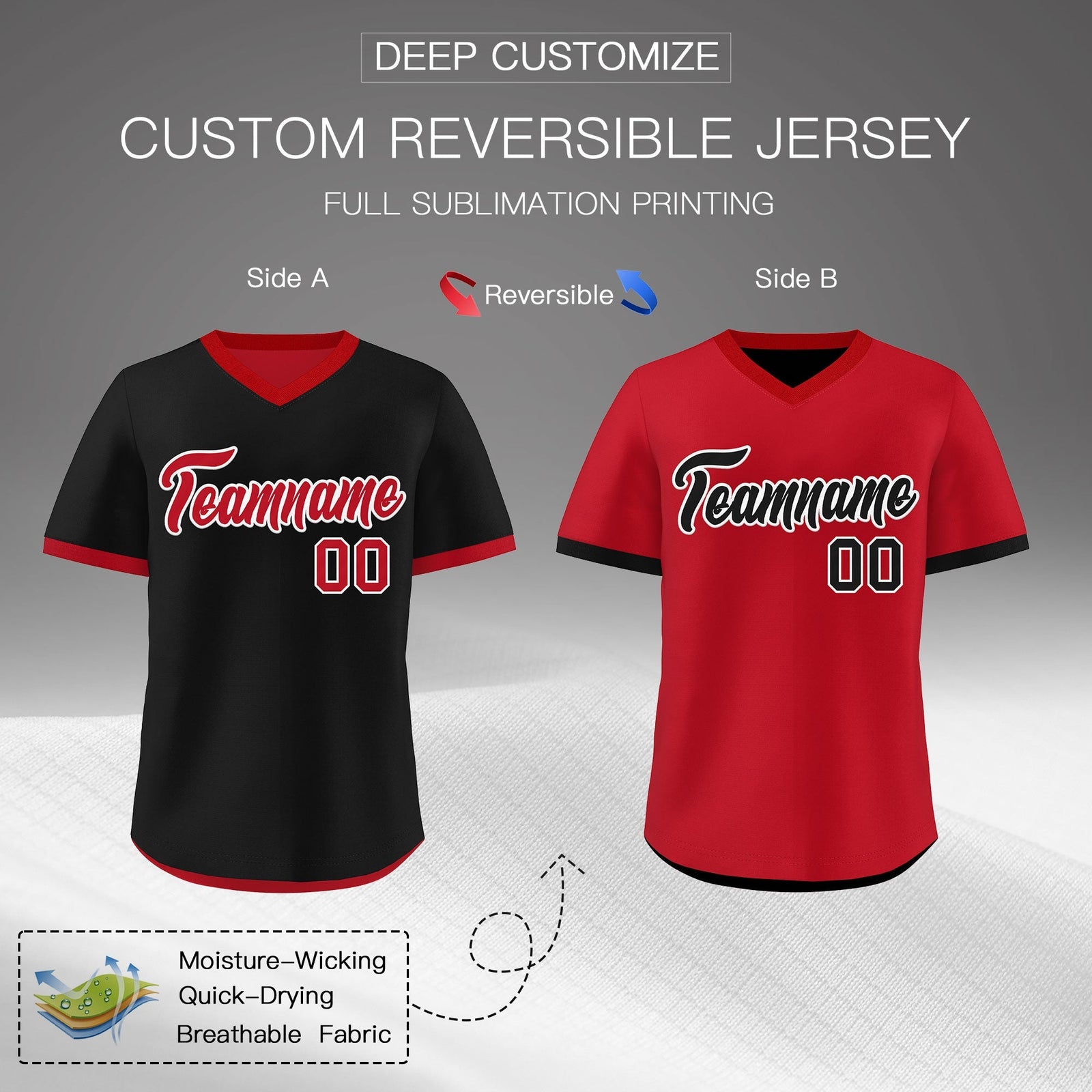 Custom Red Black Reversible Classic Style Breathable Baseball Jersey| KXKSHOP