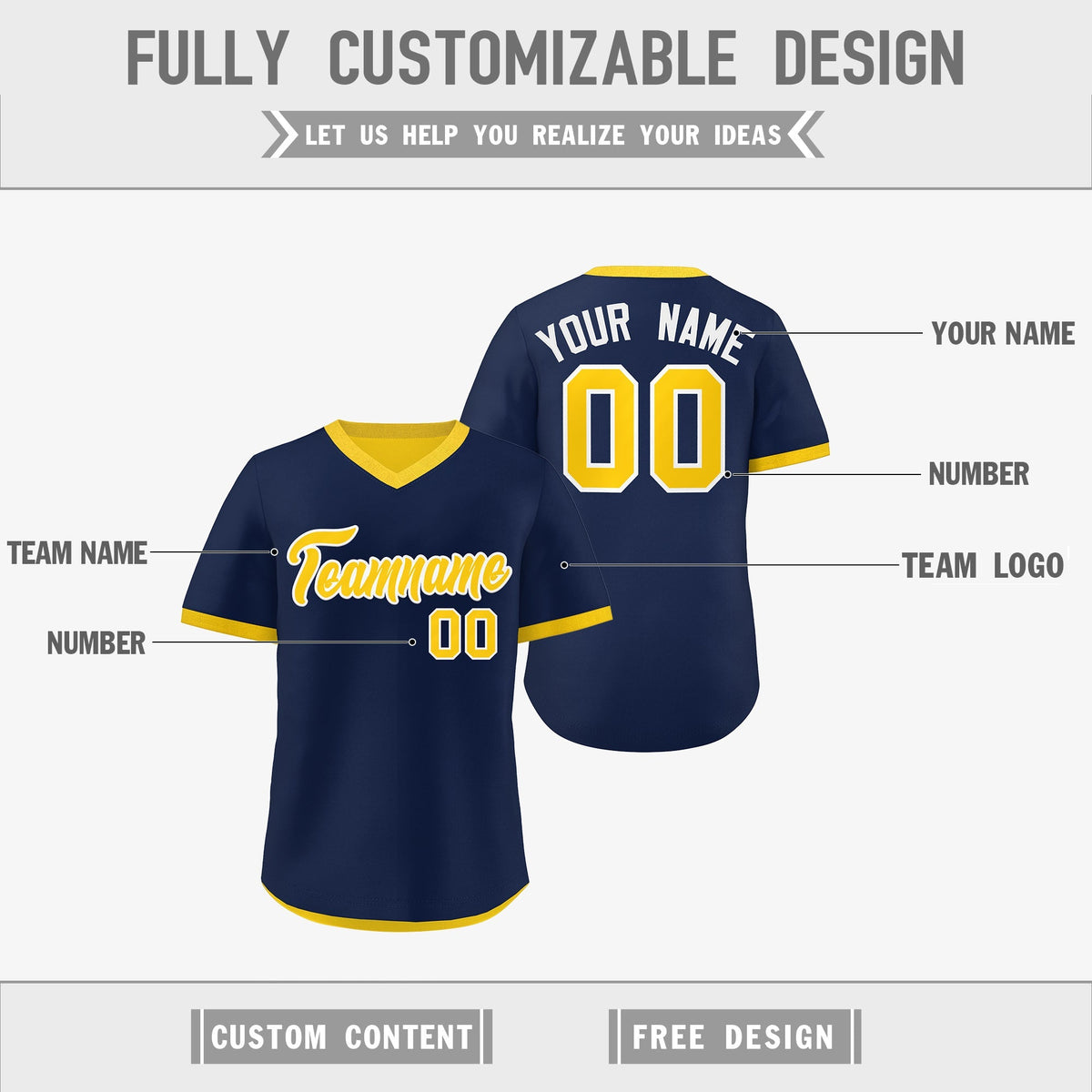 Custom Navy Gold White Reversible Classic Style Lightweight Baseball Jersey| KXKSHOP