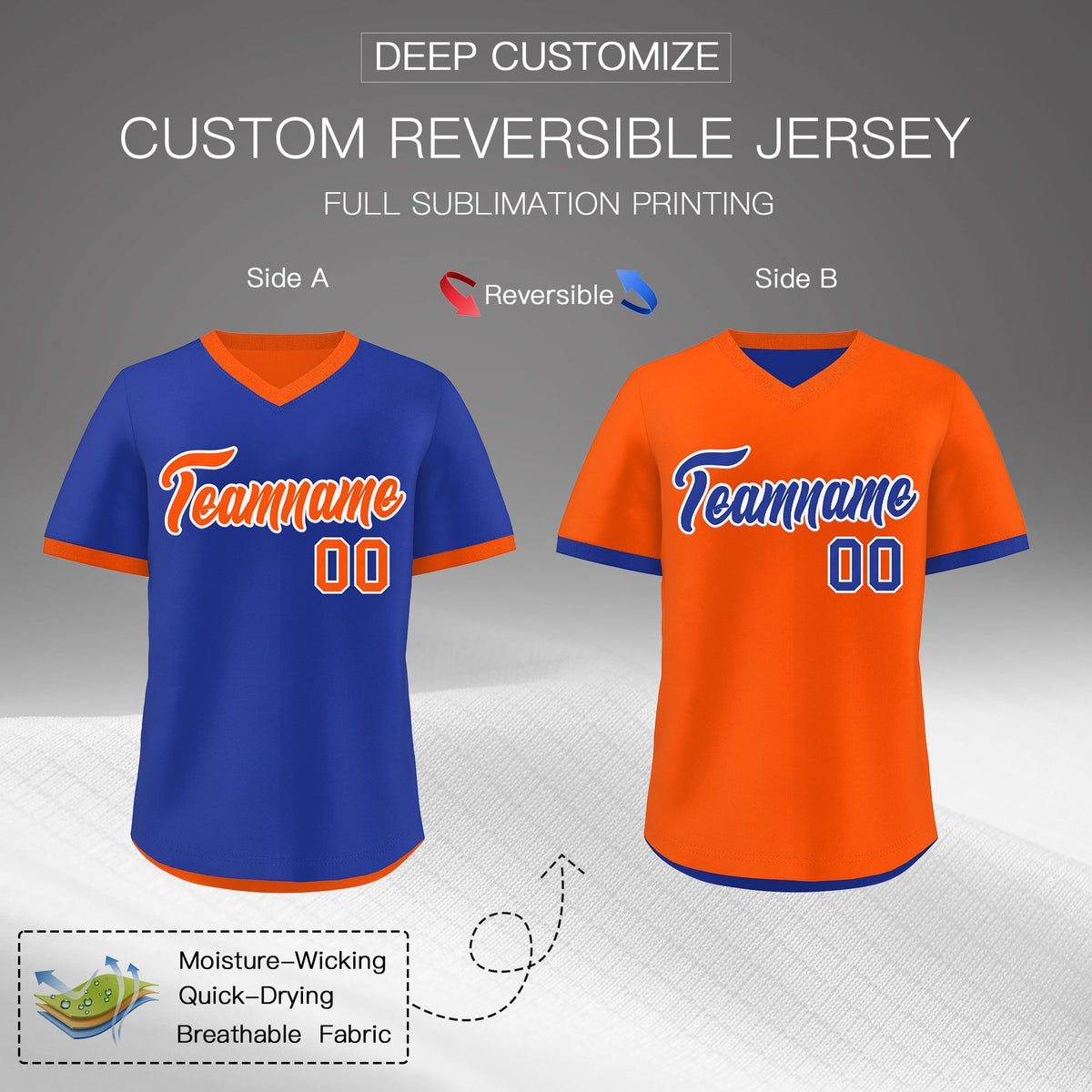 Custom Royal Blue Orange Reversible Classic Style Lightweight Baseball Jersey| KXKSHOP