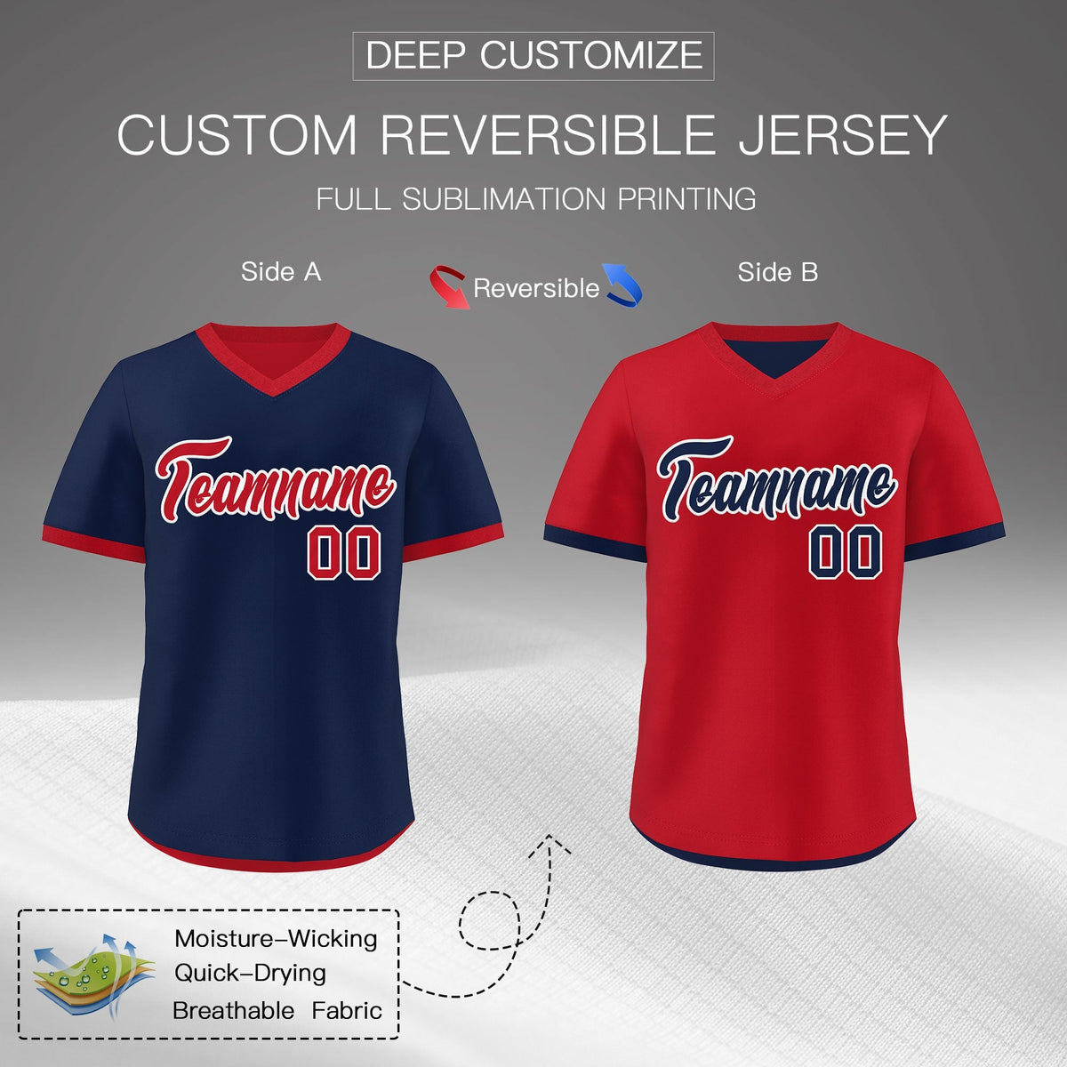 Custom Red Navy Reversible Classic Style Quick Dry Baseball Jersey| KXKSHOP