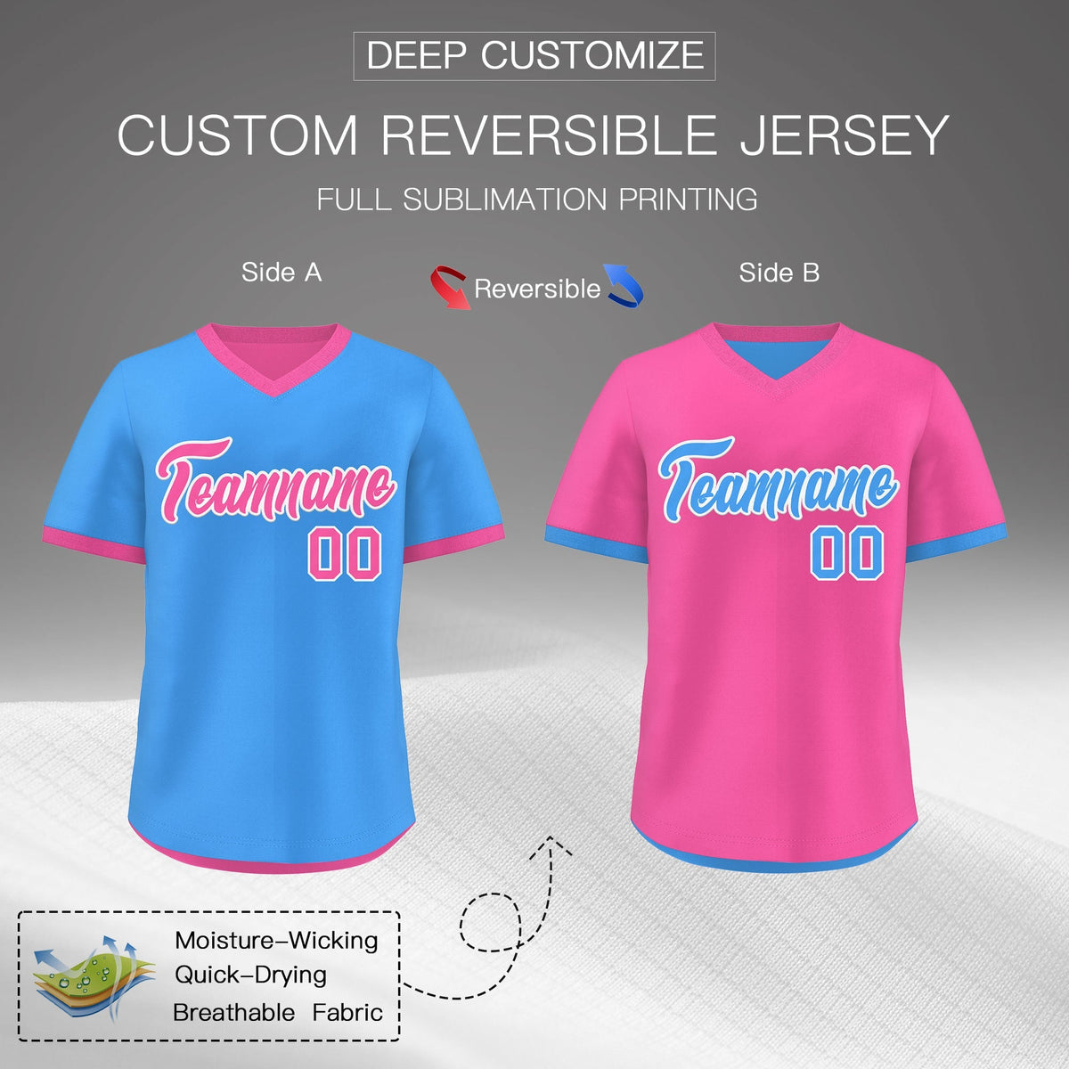 Custom Pink Powder Blue Reversible Classic Style Breathable Baseball Jersey| KXKSHOP