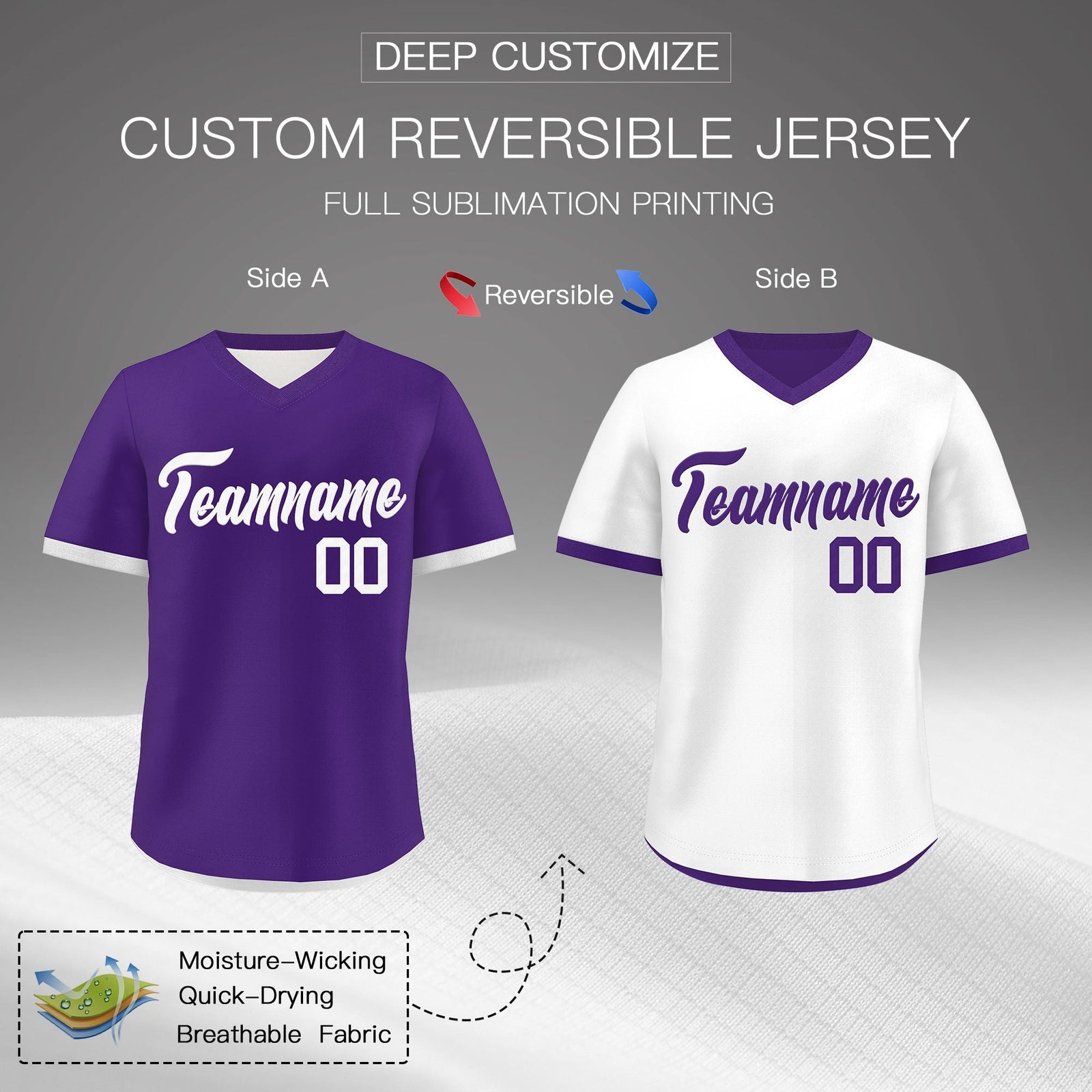 Custom Purple White Reversible Classic Style Breathable Baseball Jersey| KXKSHOP
