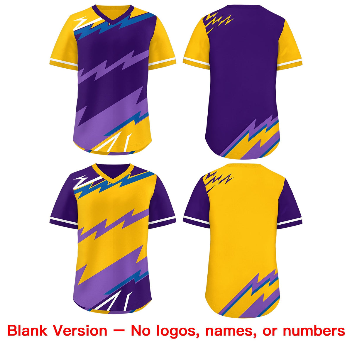 Custom Purple Royal Yellow Reversible Tops Lightning Pattern Graffiti Pattern Pullover V-Neck Baseball Jersey| KXKSHOP