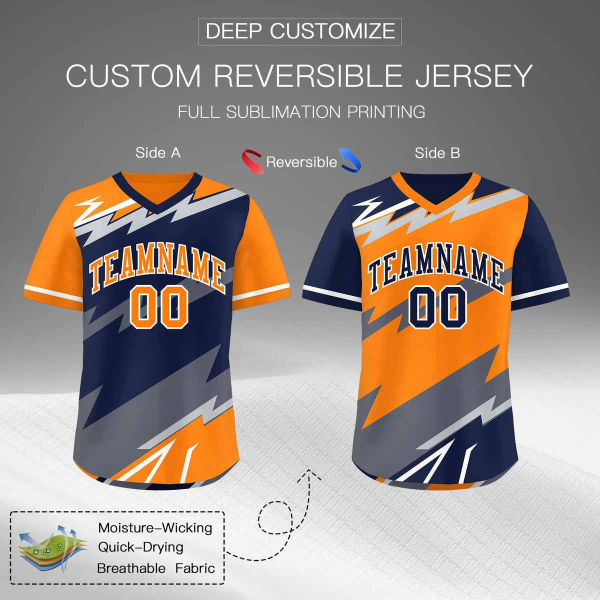 Custom Black Gray Silver Reversible Tops Lightning Pattern Graffiti Pattern Pullover V-Neck Baseball Jersey| KXKSHOP