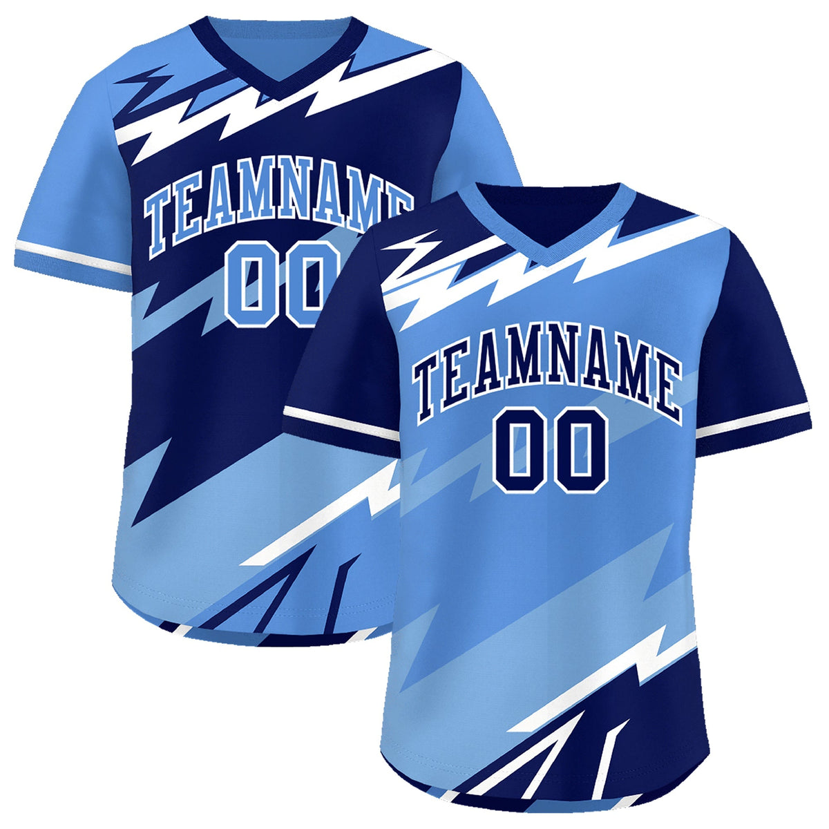 Custom Light Blue Powder Blue White Reversible Tops Lightning Pattern Graffiti Pattern Pullover V-Neck Baseball Jersey| KXKSHOP