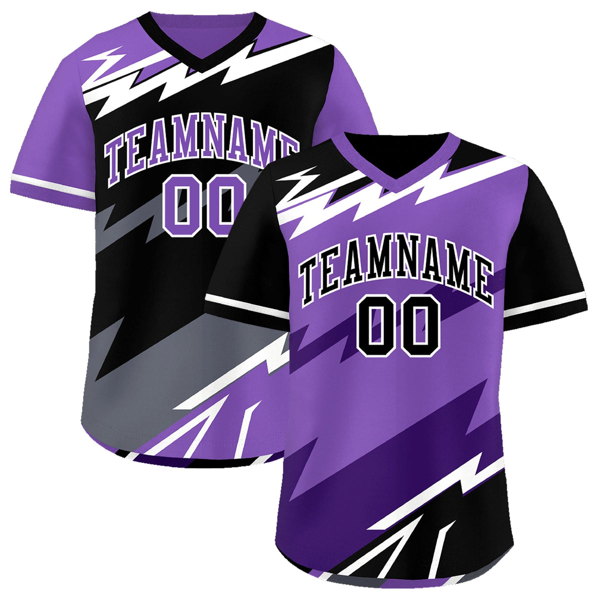 Custom Purple Black White Reversible Tops Lightning Pattern Graffiti Pattern Pullover V-Neck Baseball Jersey| KXKSHOP