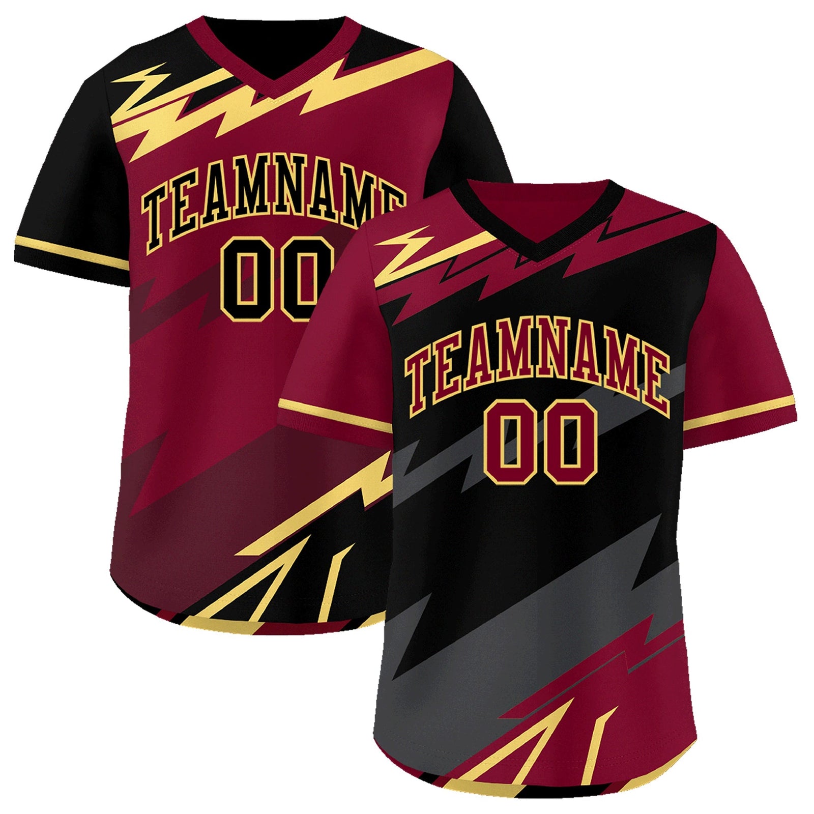 Custom Black Gray Crimson Reversible Tops Lightning Pattern Graffiti Pattern Pullover V-Neck Baseball Jersey| KXKSHOP