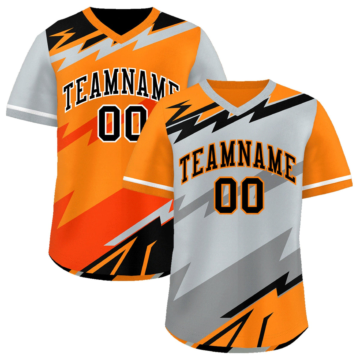 Custom Silver Orange Gray Reversible Tops Lightning Pattern Graffiti Pattern Pullover V-Neck Baseball Jersey| KXKSHOP