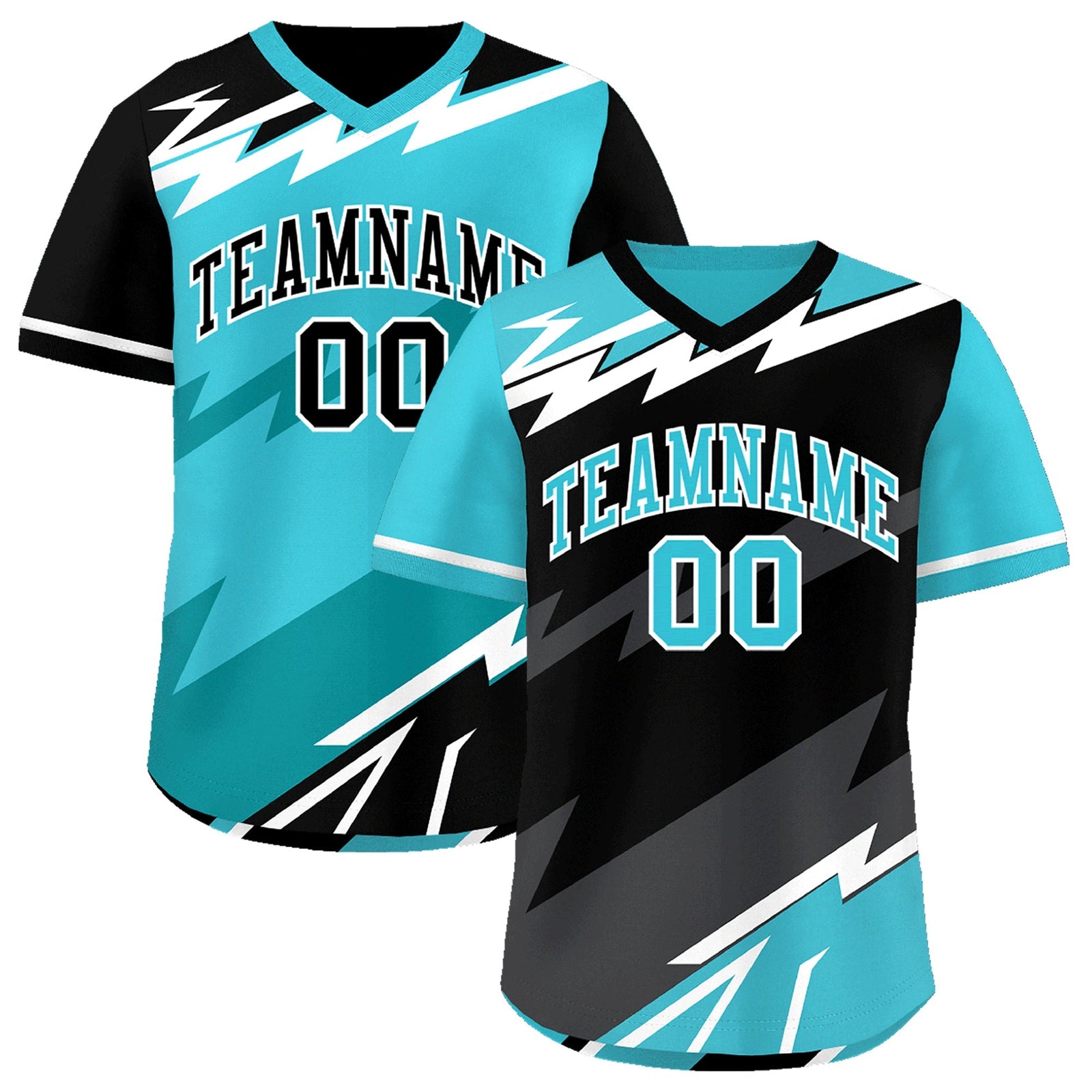 Custom Black Sky Blue Gray Reversible Tops Lightning Pattern Graffiti Pattern Pullover V-Neck Baseball Jersey| KXKSHOP