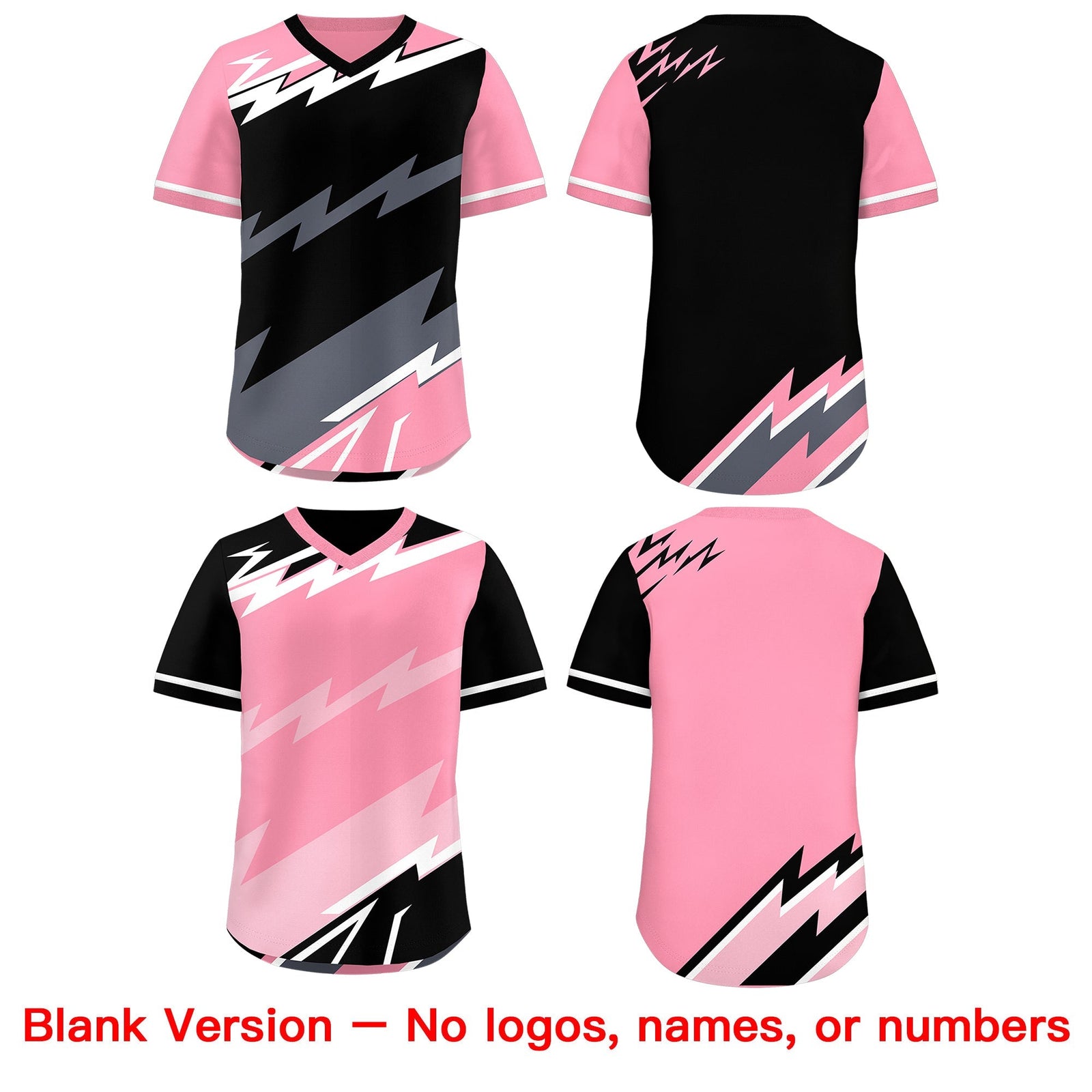 Custom Black Light Pink Gray Reversible Tops Lightning Pattern Graffiti Pattern Pullover V-Neck Baseball Jersey| KXKSHOP