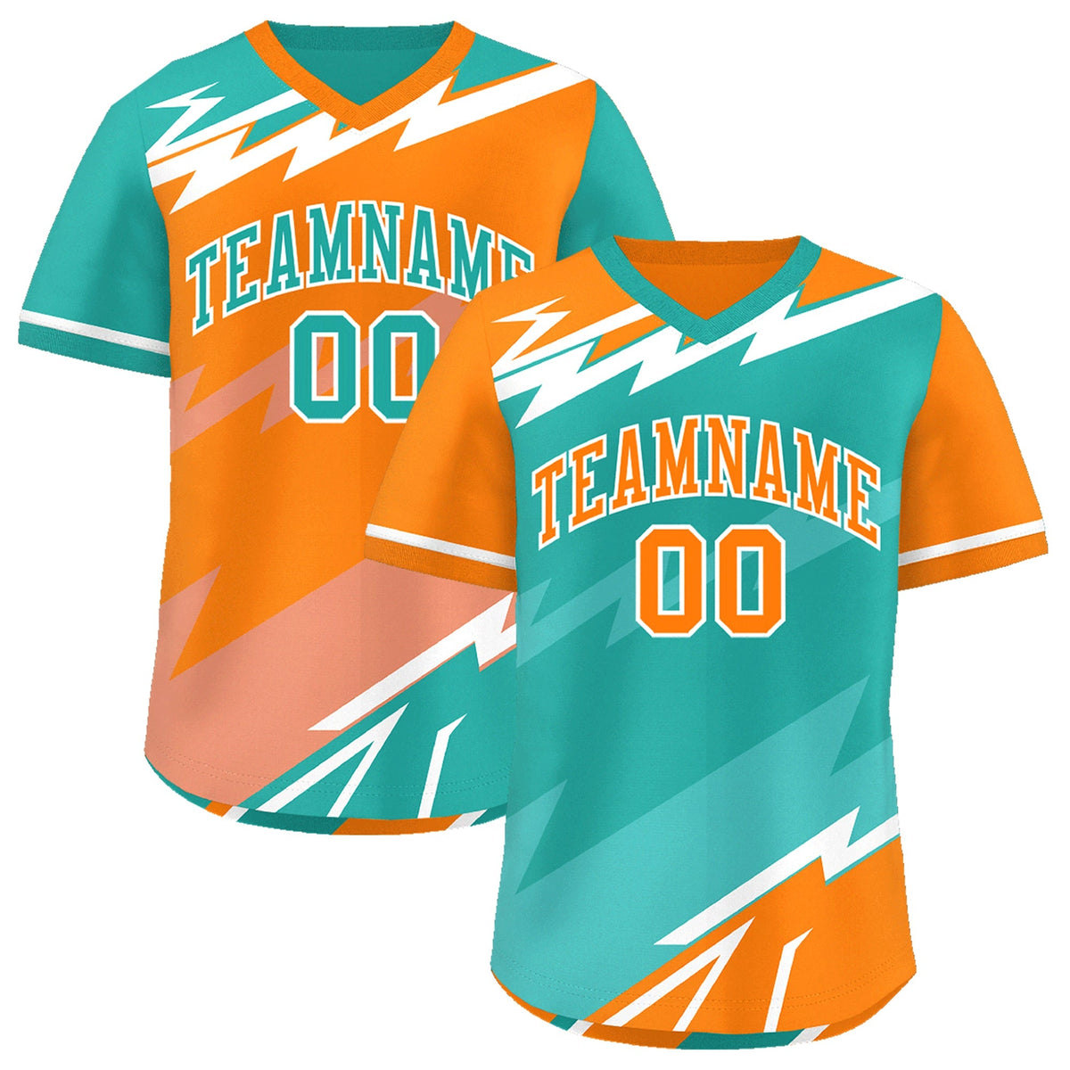 Custom Aqua Orange Teal Reversible Tops Lightning Pattern Graffiti Pattern Pullover V-Neck Baseball Jersey| KXKSHOP