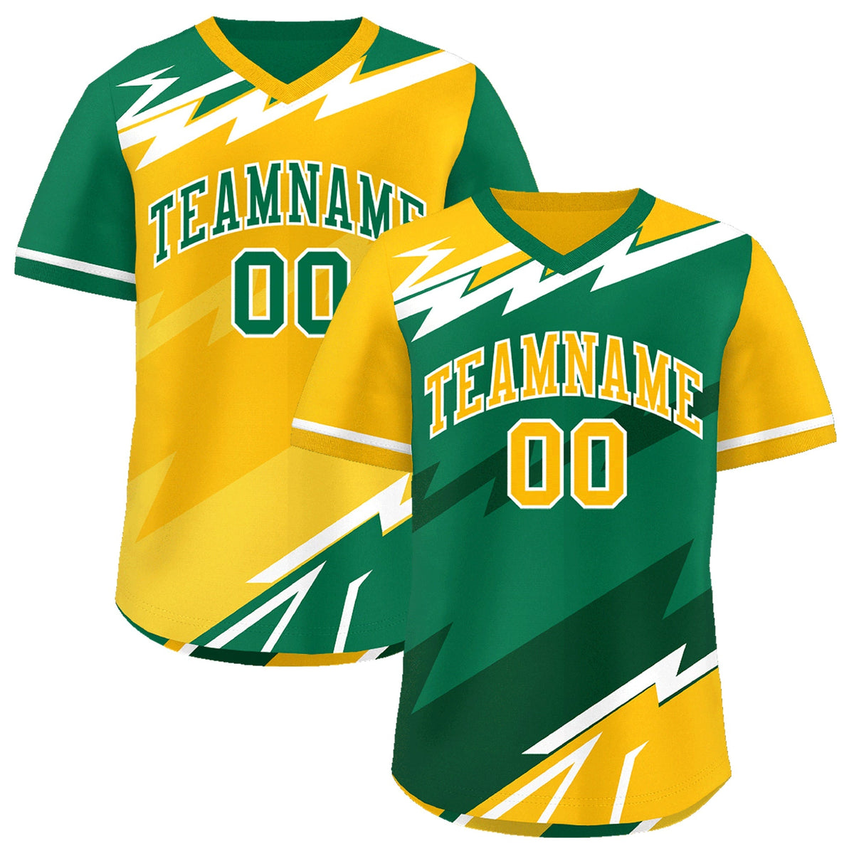 Custom Kelly Green Dark Green Yellow Reversible Tops Lightning Pattern Graffiti Pattern Pullover V-Neck Baseball Jersey| KXKSHOP