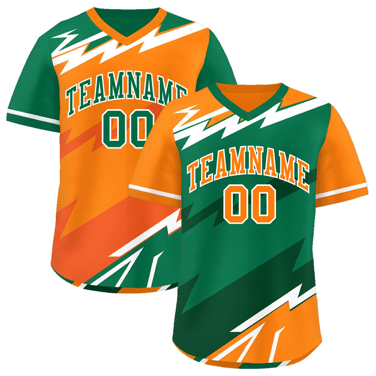 Custom Kelly Green Orange Dark Green Reversible Tops Lightning Pattern Graffiti Pattern Pullover V-Neck Baseball Jersey| KXKSHOP