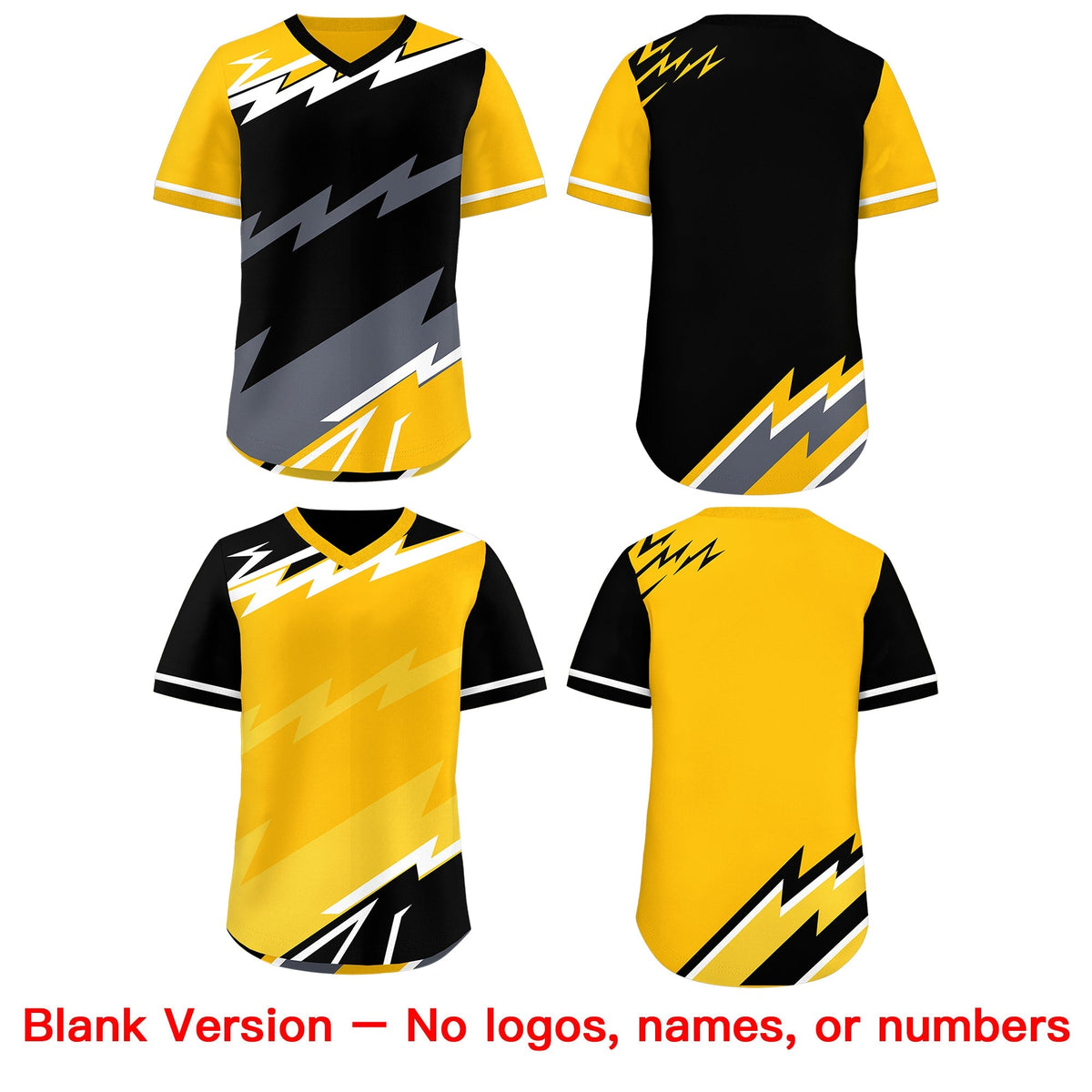 Custom Black Yellow Gray Reversible Tops Lightning Pattern Graffiti Pattern Pullover V-Neck Baseball Jersey| KXKSHOP