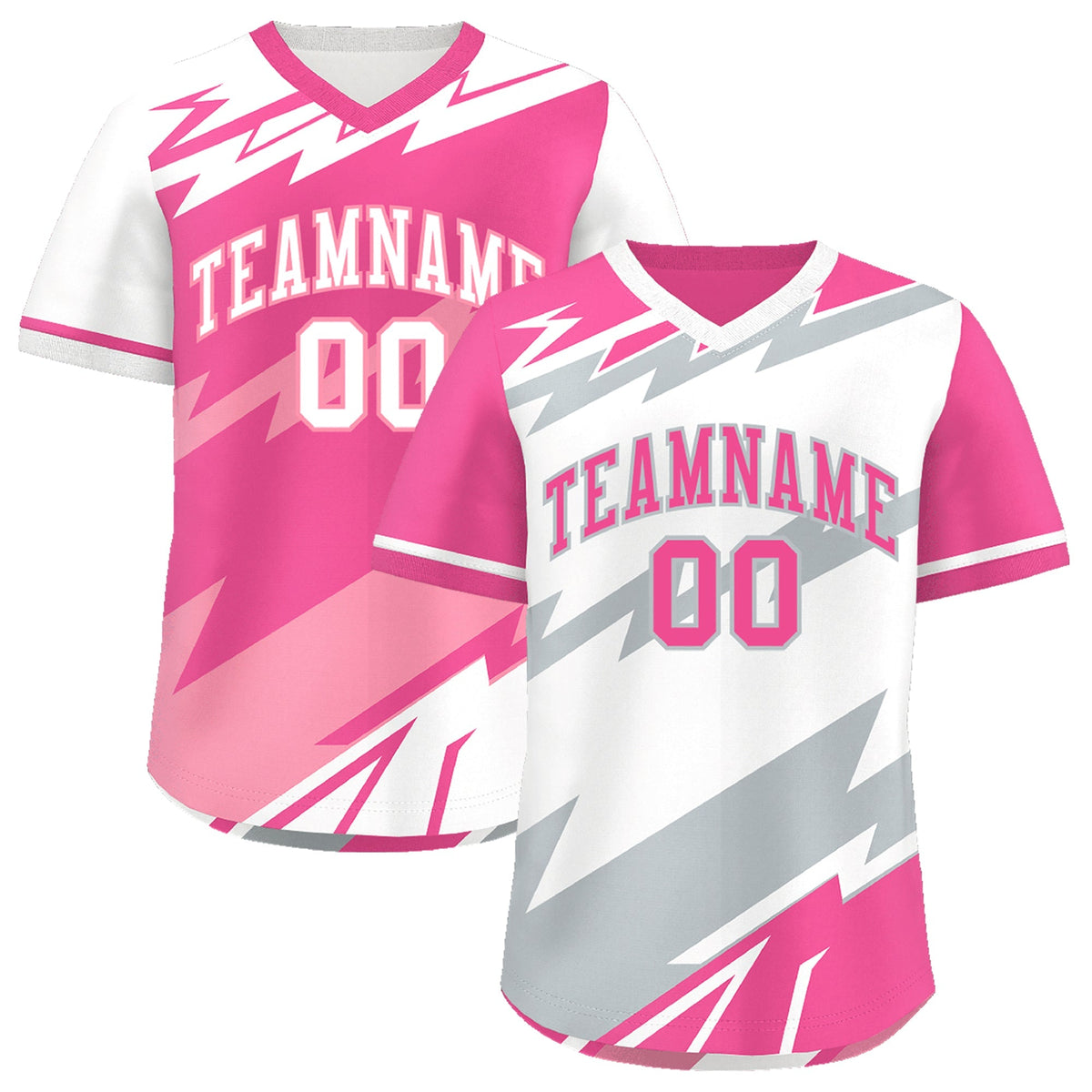 Custom White Pink Silver Reversible Tops Lightning Pattern Graffiti Pattern Pullover V-Neck Baseball Jersey| KXKSHOP