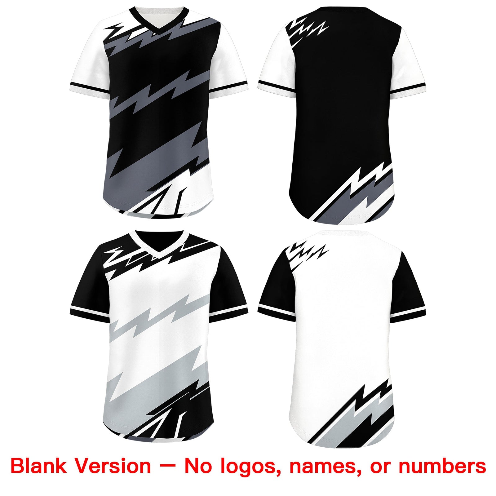 Custom Black White Gray Reversible Tops Lightning Pattern Graffiti Pattern Pullover V-Neck Baseball Jersey| KXKSHOP