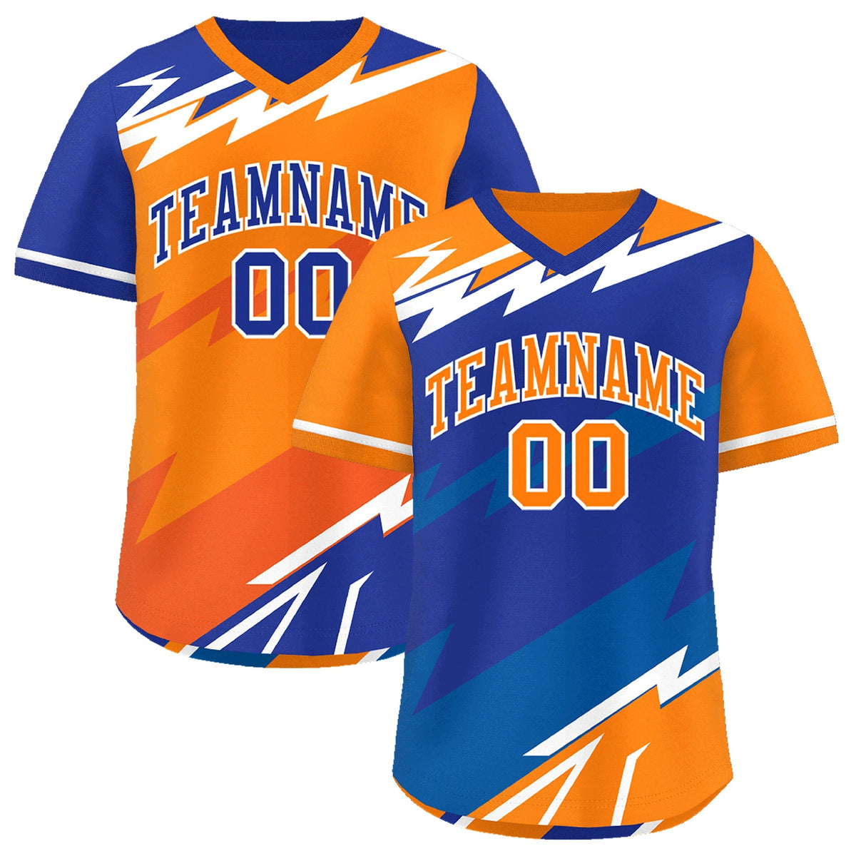 Custom Royal Blue Orange Royal Reversible Tops Lightning Pattern Graffiti Pattern Pullover V-Neck Baseball Jersey| KXKSHOP