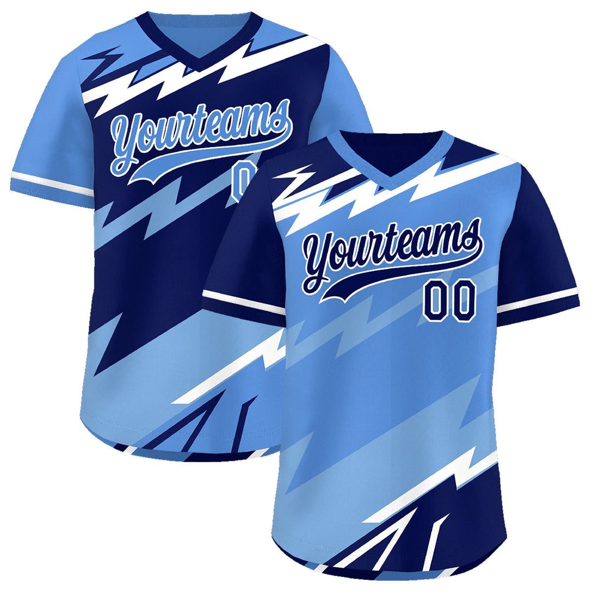 Custom Light Blue Powder Blue White Reversible Tops Lightning Pattern Graffiti Pattern Pullover V-Neck Baseball Jersey| KXKSHOP