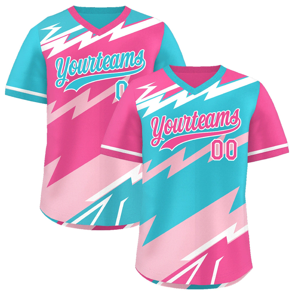 Custom Sky Blue Light Pink Pink Reversible Tops Lightning Pattern Graffiti Pattern Pullover V-Neck Baseball Jersey| KXKSHOP