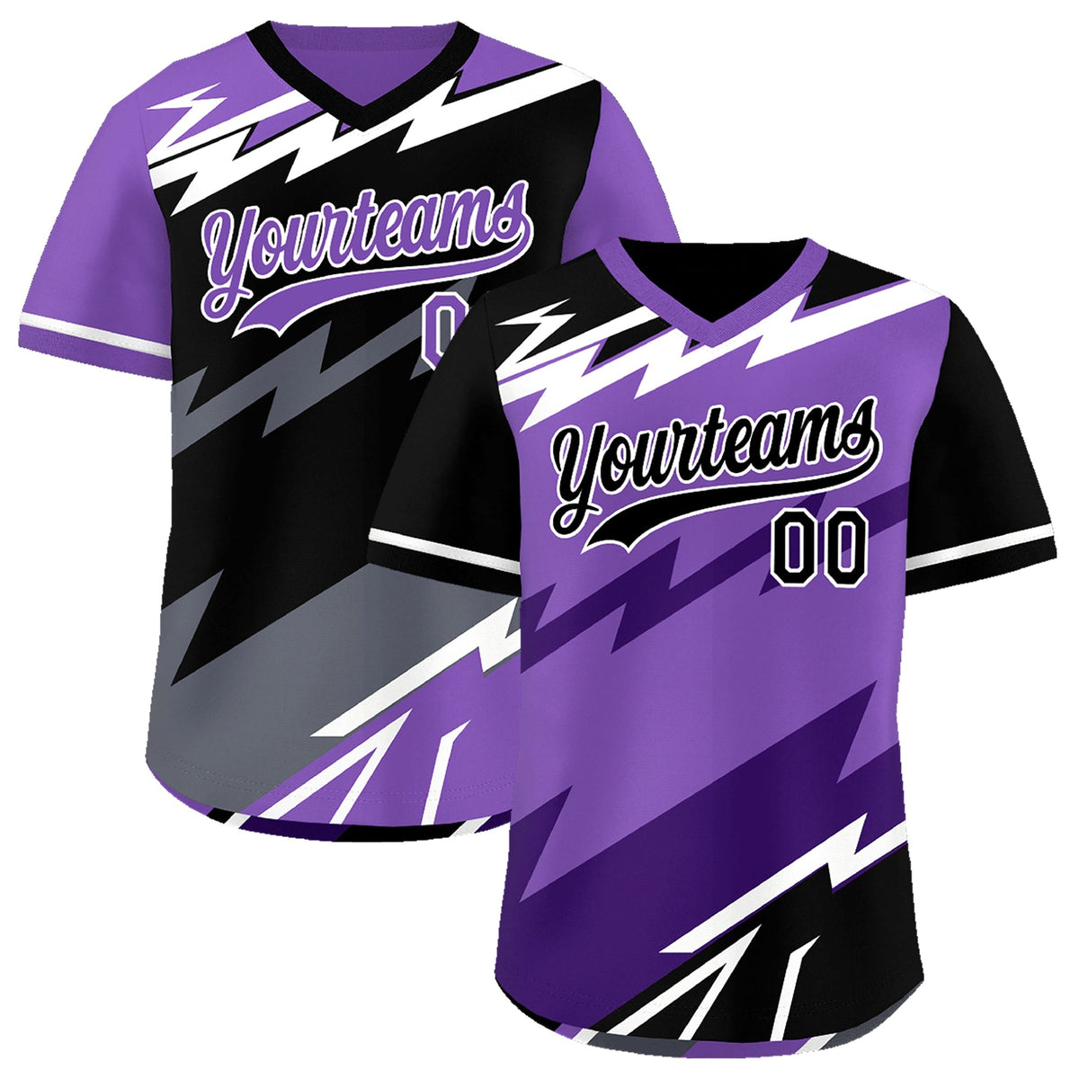 Custom Purple Black White Reversible Tops Lightning Pattern Graffiti Pattern Pullover V-Neck Baseball Jersey| KXKSHOP