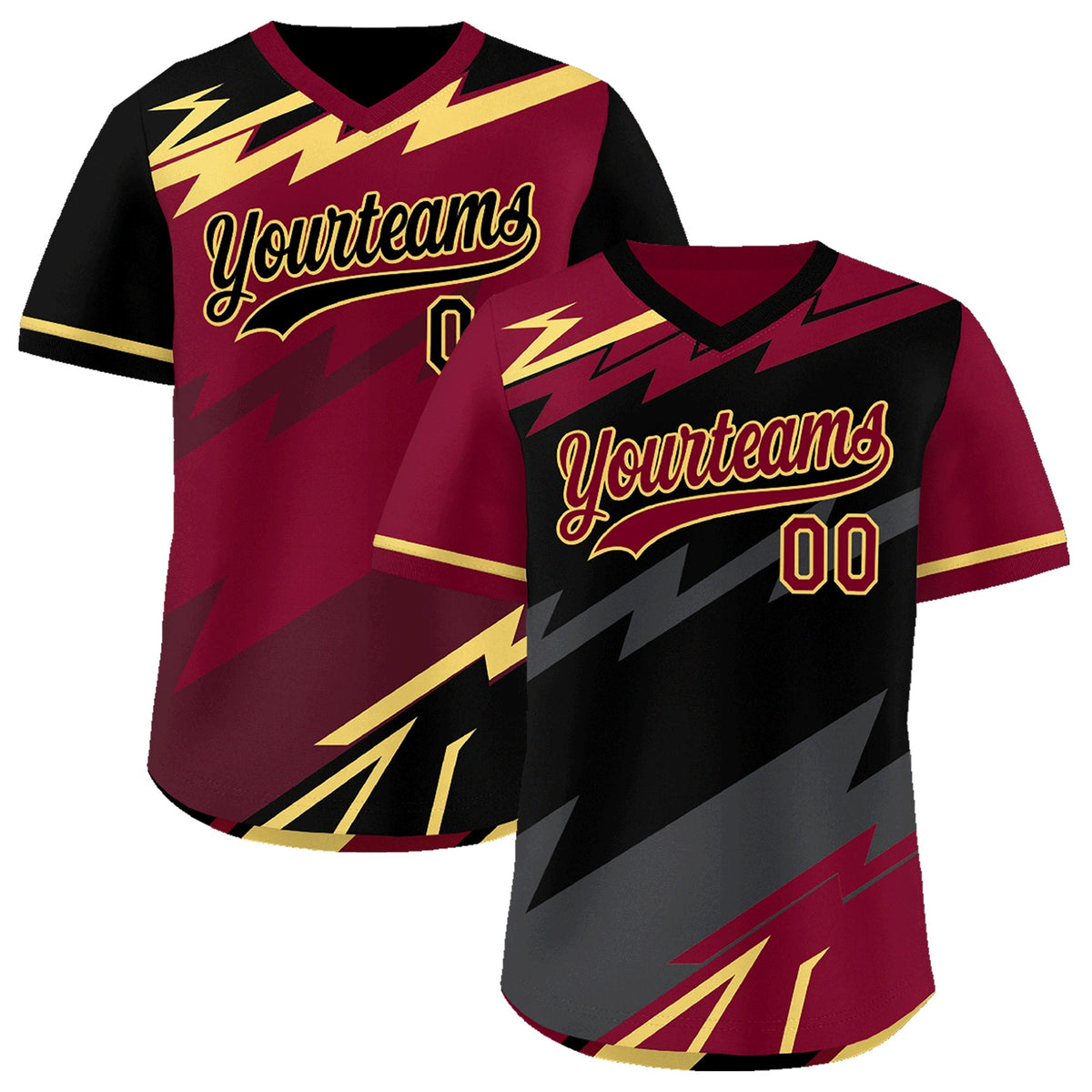 Custom Black Gray Crimson Reversible Tops Lightning Pattern Graffiti Pattern Pullover V-Neck Baseball Jersey| KXKSHOP