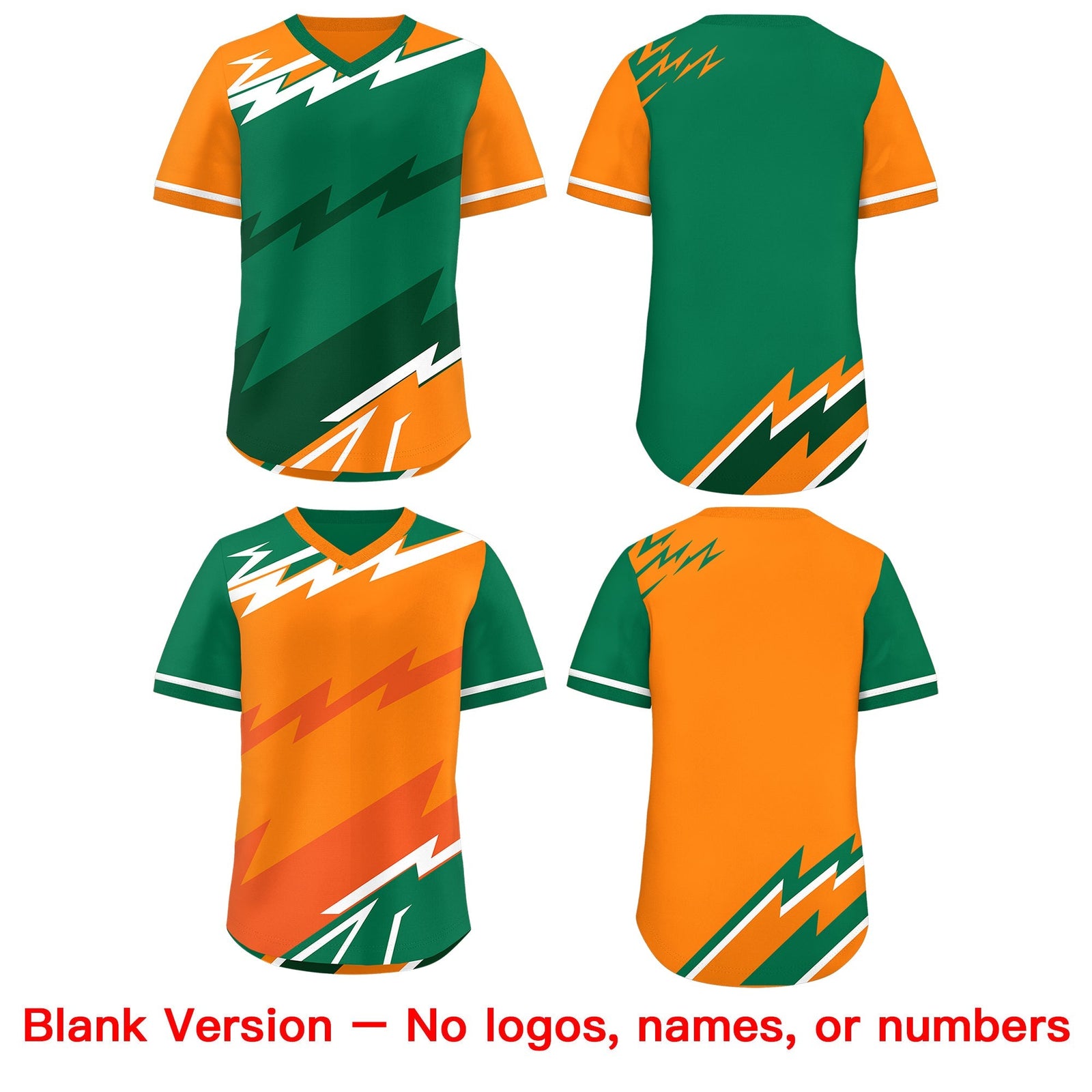Custom Kelly Green Orange Dark Green Reversible Tops Lightning Pattern Graffiti Pattern Pullover V-Neck Baseball Jersey| KXKSHOP