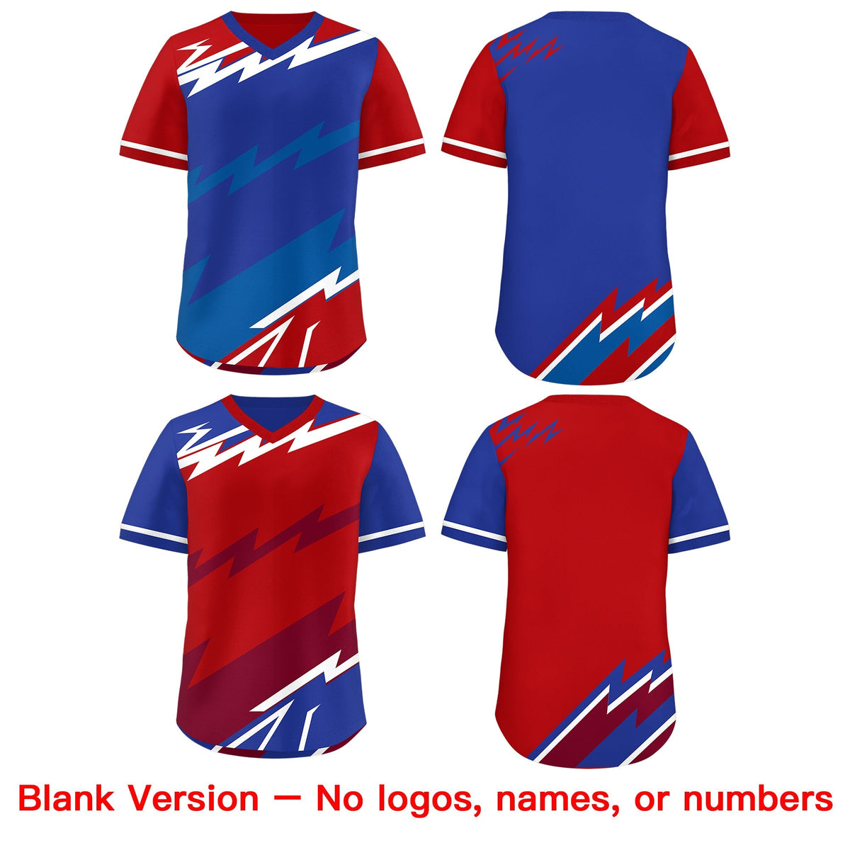 Custom Royal Blue Red Royal Reversible Tops Lightning Pattern Graffiti Pattern Pullover V-Neck Baseball Jersey| KXKSHOP