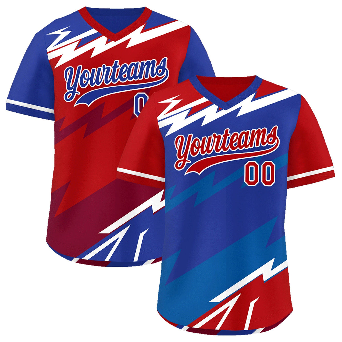 Custom Royal Blue Red Royal Reversible Tops Lightning Pattern Graffiti Pattern Pullover V-Neck Baseball Jersey| KXKSHOP