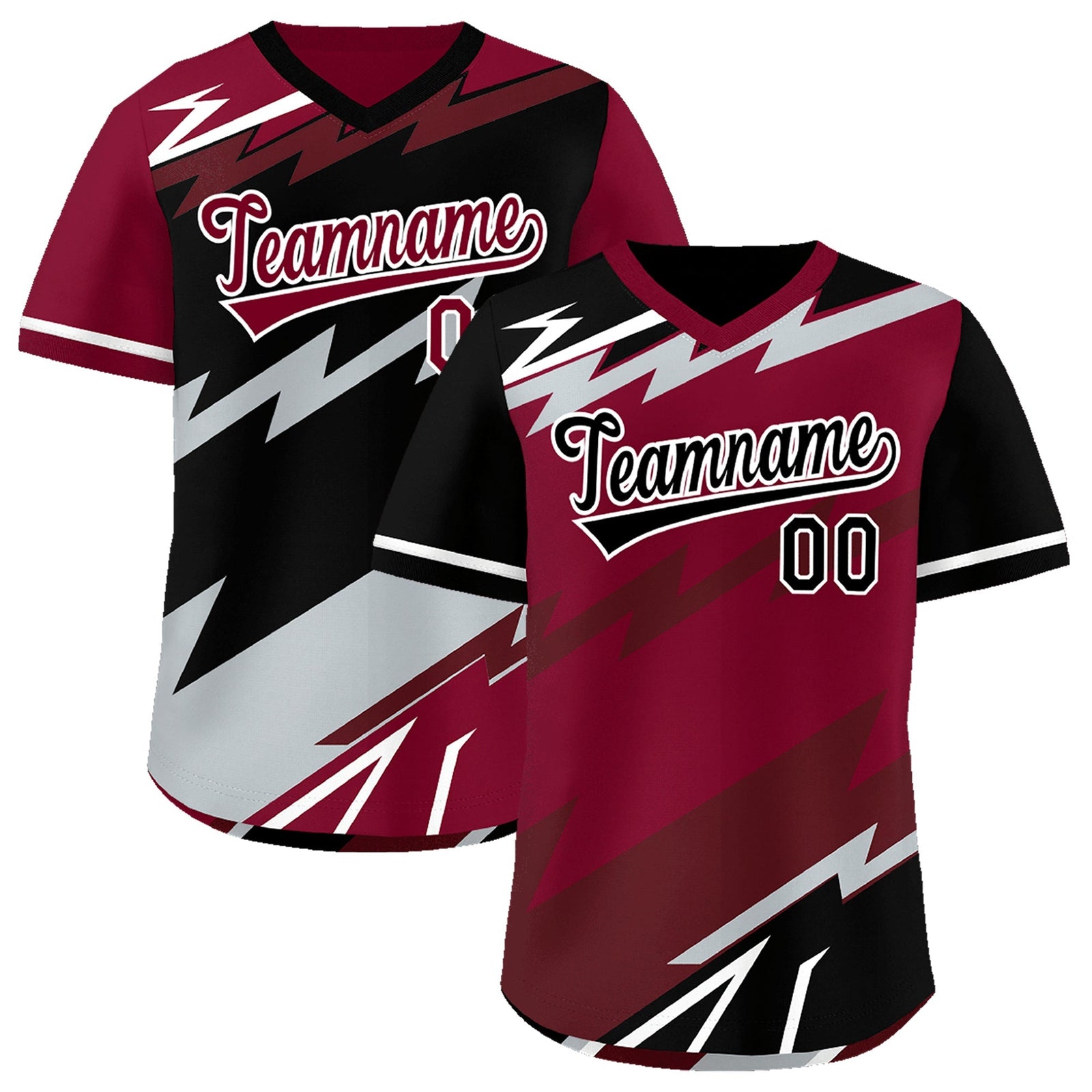 Custom Crimson Black Burgundy Reversible Tops Lightning Pattern Graffiti Pattern Pullover V-Neck Baseball Jersey| KXKSHOP