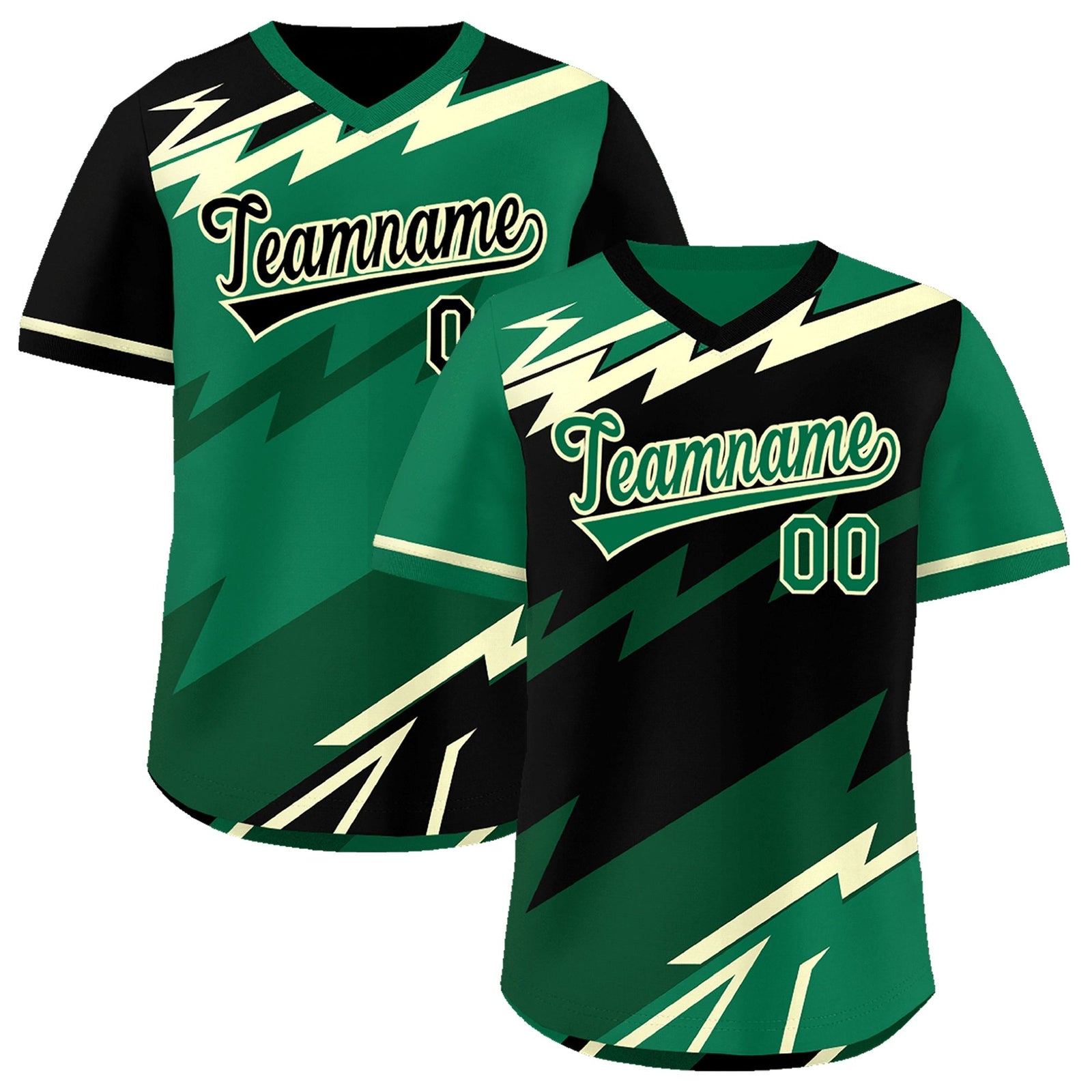 Custom Black Kelly Green Cream Reversible Tops Lightning Pattern Graffiti Pattern Pullover V-Neck Baseball Jersey| KXKSHOP