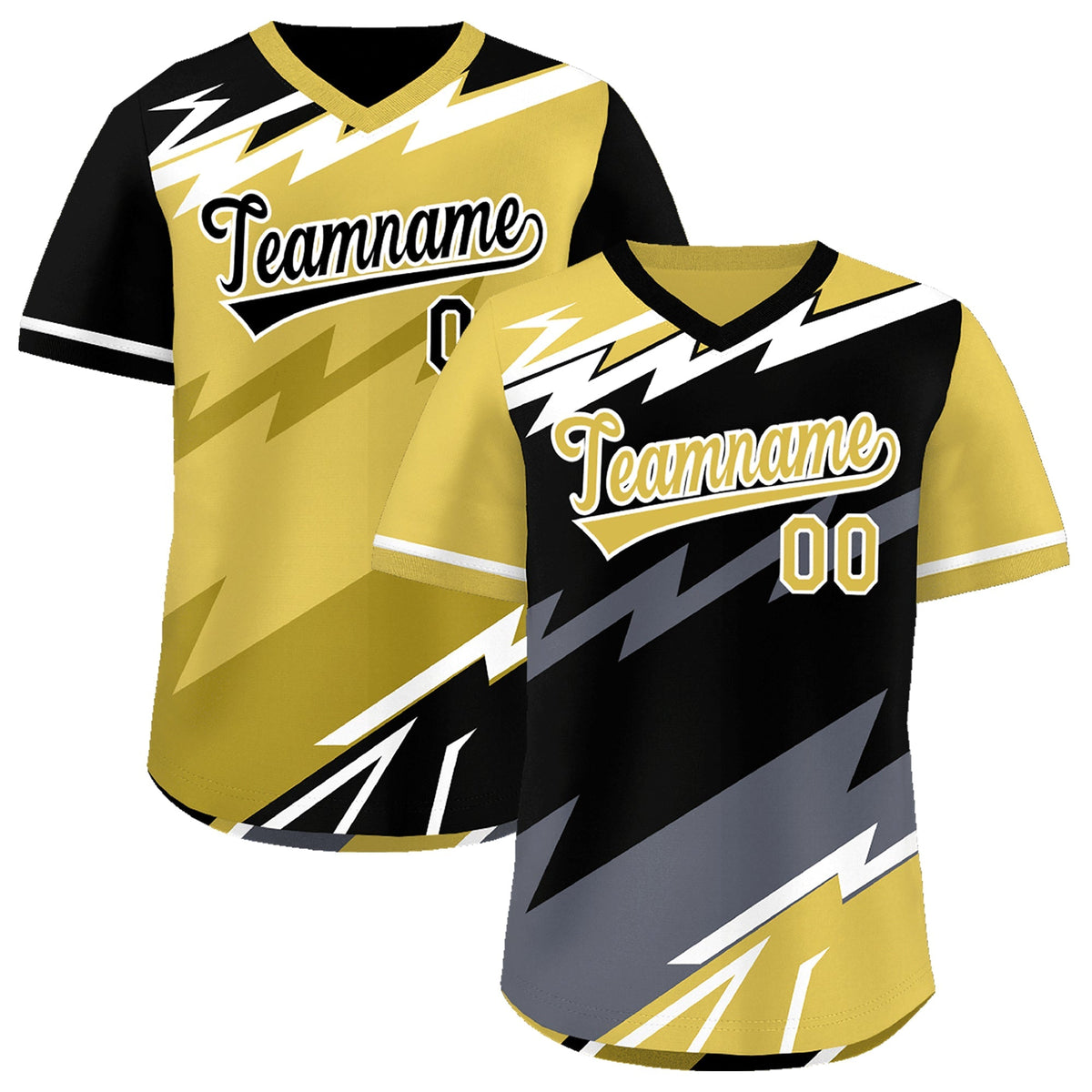 Custom Black Old Gold Gray Reversible Tops Lightning Pattern Graffiti Pattern Pullover V-Neck Baseball Jersey| KXKSHOP