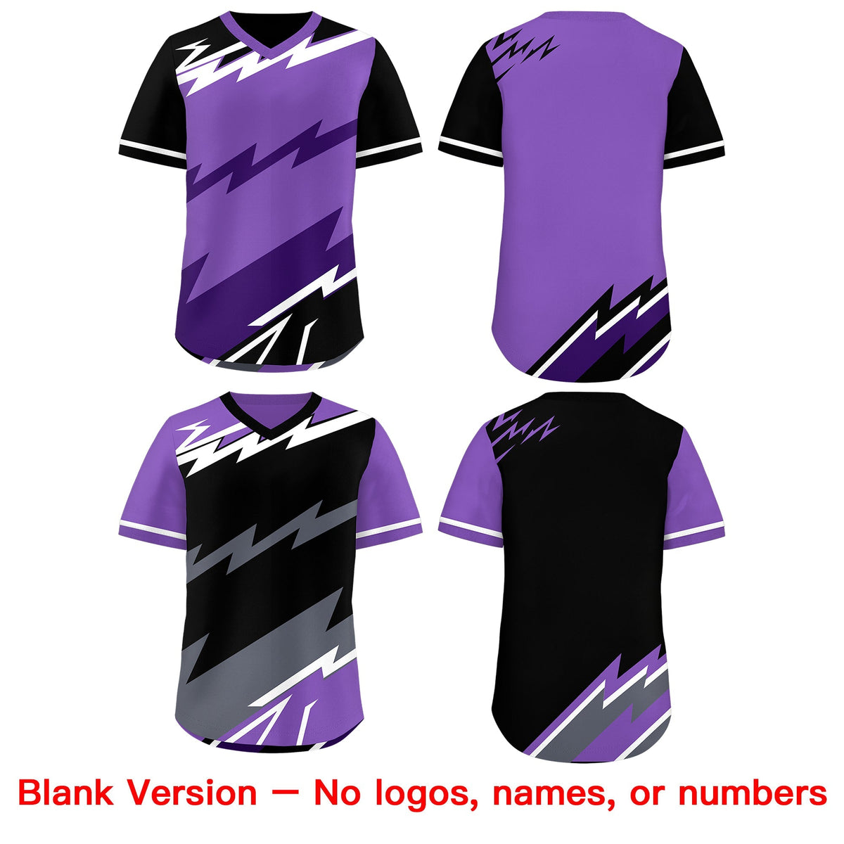 Custom Purple Black White Reversible Tops Lightning Pattern Graffiti Pattern Pullover V-Neck Baseball Jersey| KXKSHOP