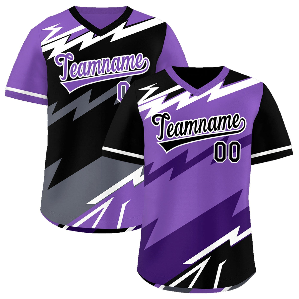 Custom Purple Black White Reversible Tops Lightning Pattern Graffiti Pattern Pullover V-Neck Baseball Jersey| KXKSHOP