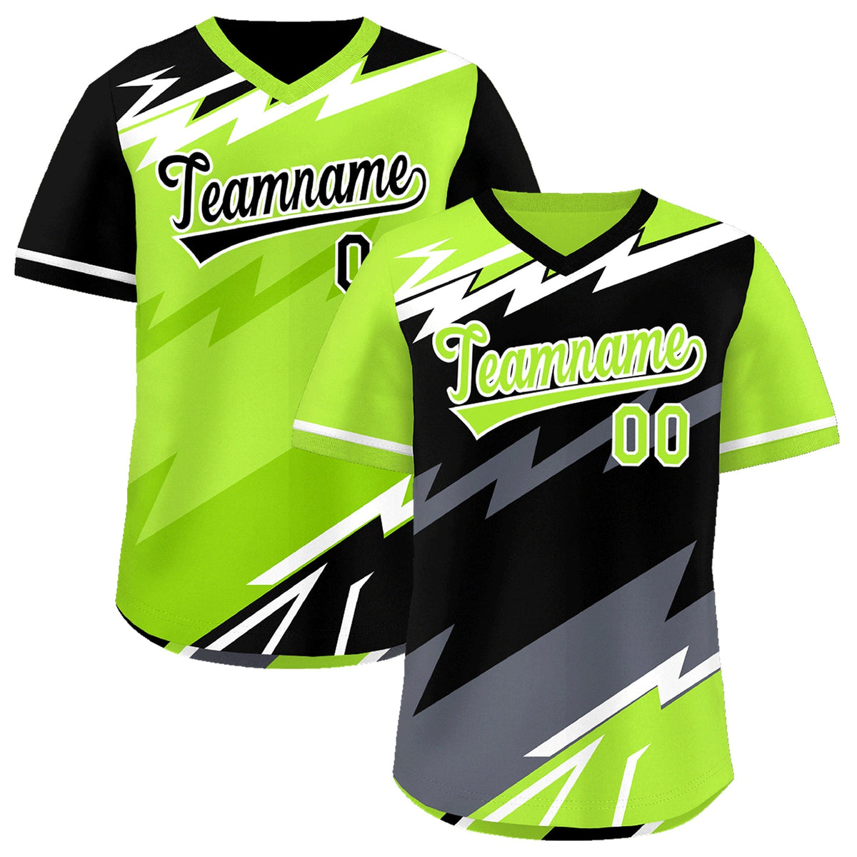 Custom Black Neon Green Gray Reversible Tops Lightning Pattern Graffiti Pattern Pullover V-Neck Baseball Jersey| KXKSHOP