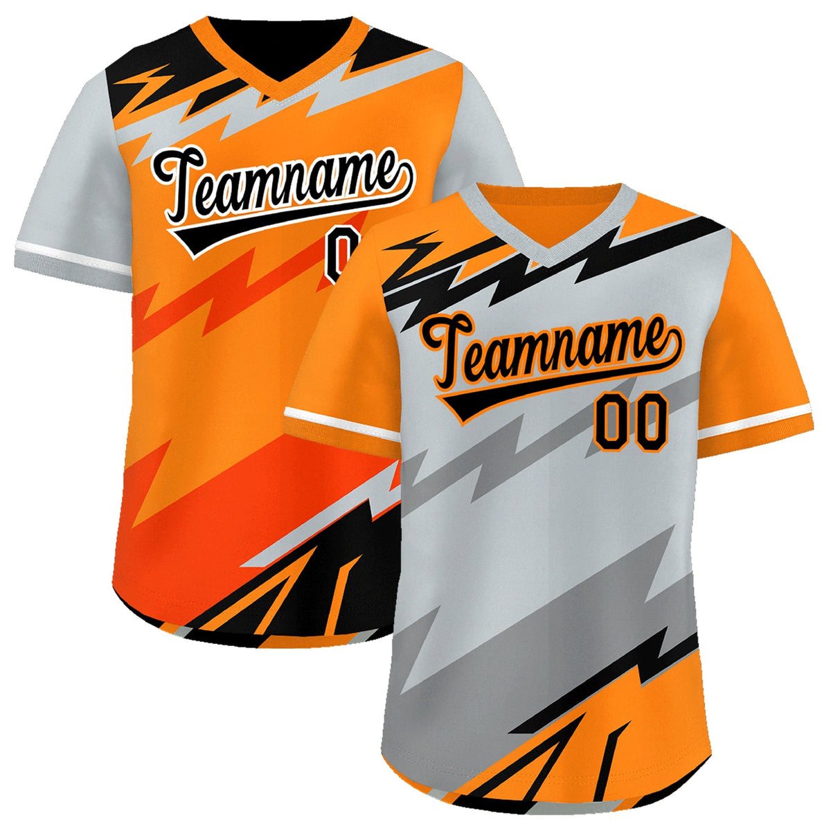 Custom Silver Orange Gray Reversible Tops Lightning Pattern Graffiti Pattern Pullover V-Neck Baseball Jersey| KXKSHOP
