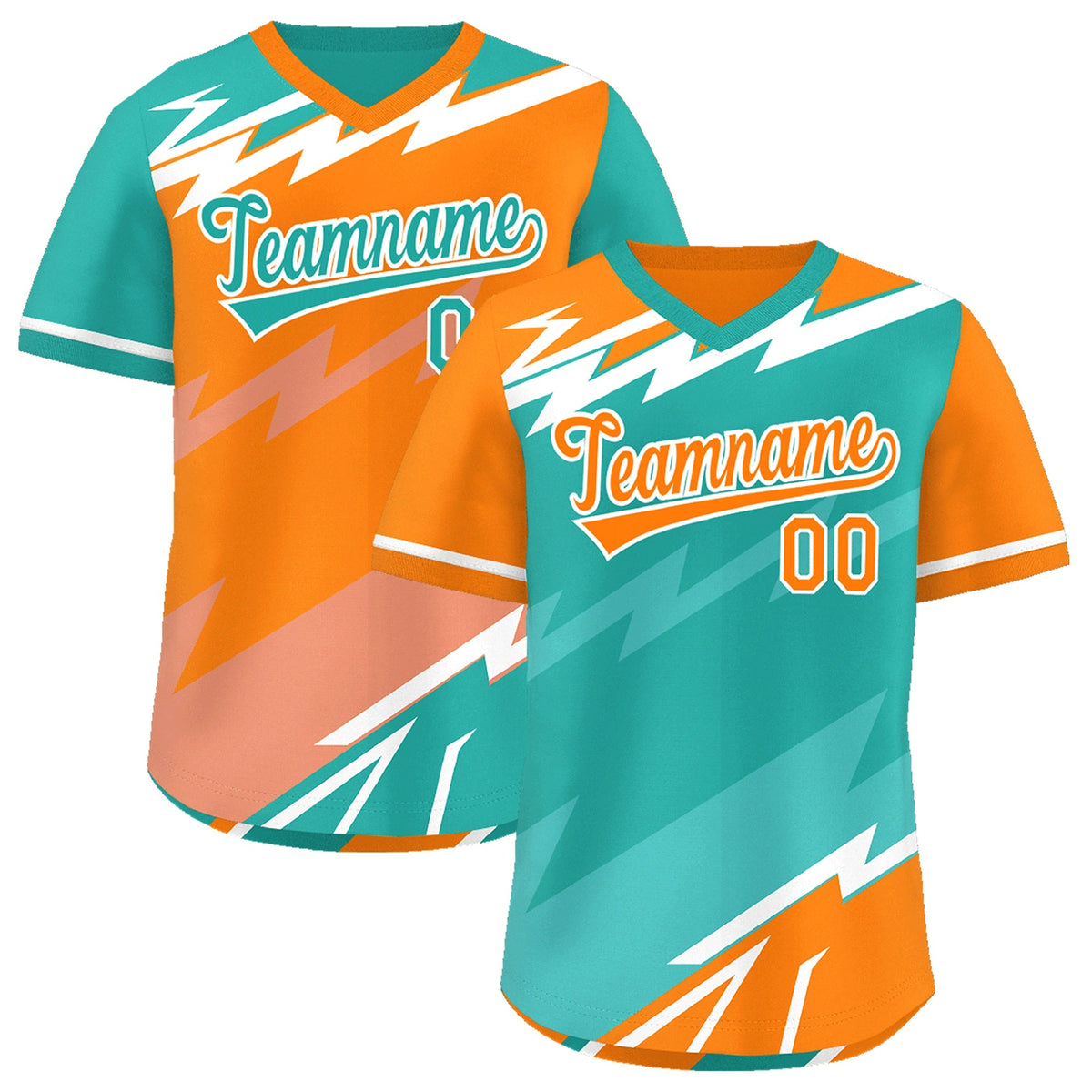 Custom Aqua Orange Teal Reversible Tops Lightning Pattern Graffiti Pattern Pullover V-Neck Baseball Jersey| KXKSHOP