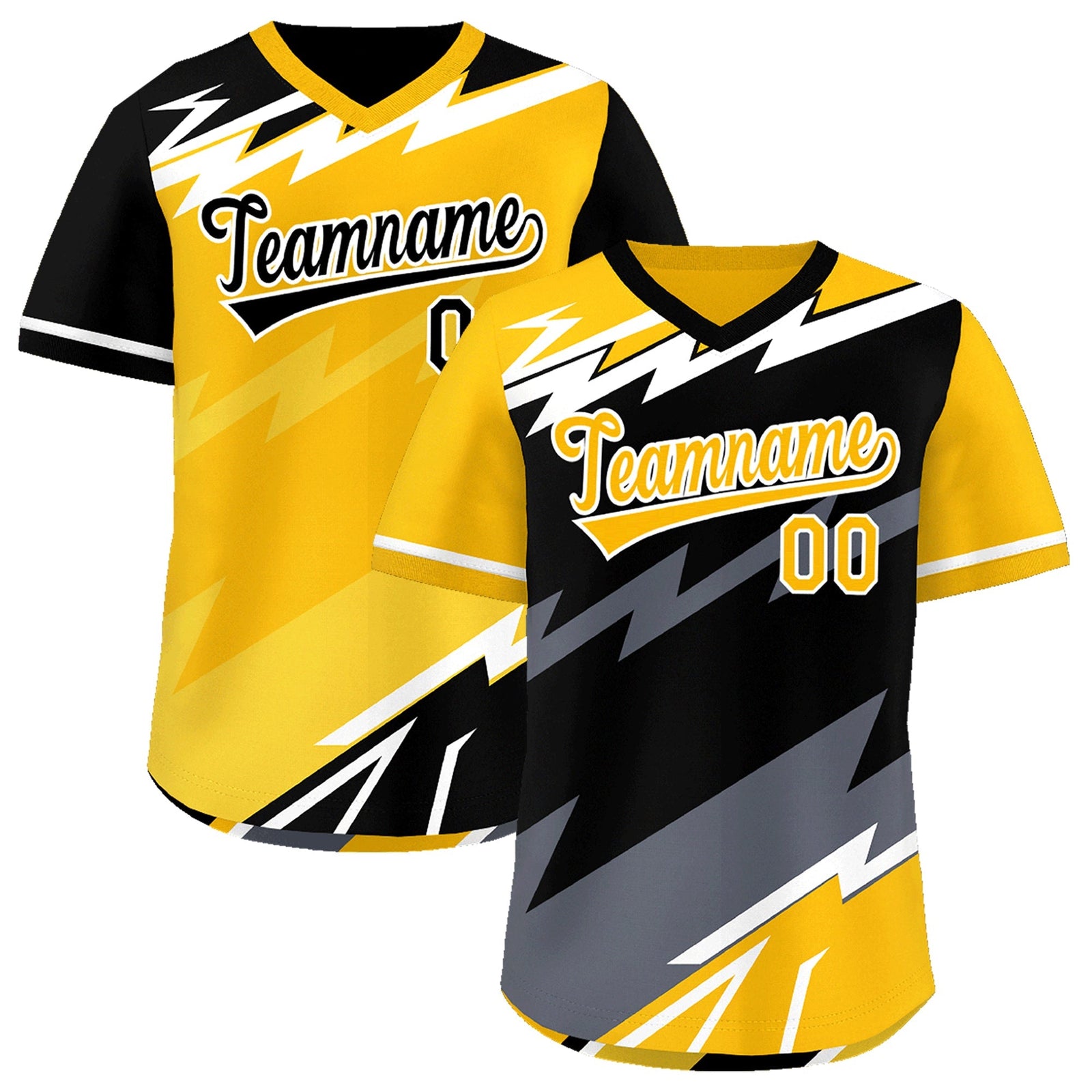 Custom Black Yellow Gray Reversible Tops Lightning Pattern Graffiti Pattern Pullover V-Neck Baseball Jersey| KXKSHOP
