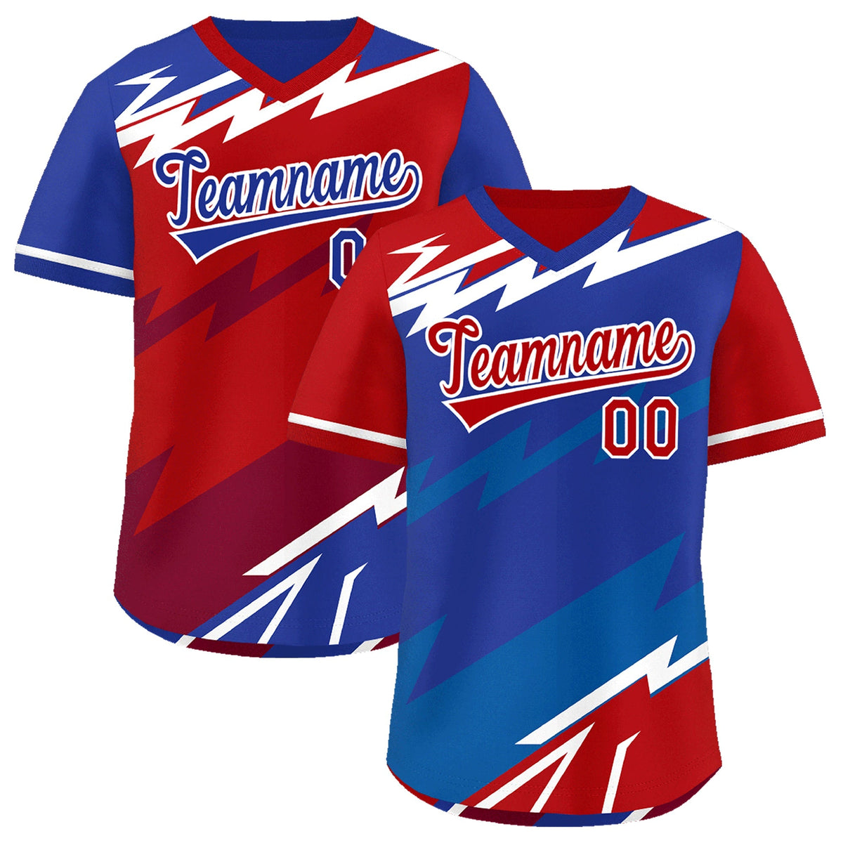 Custom Royal Blue Red Royal Reversible Tops Lightning Pattern Graffiti Pattern Pullover V-Neck Baseball Jersey| KXKSHOP