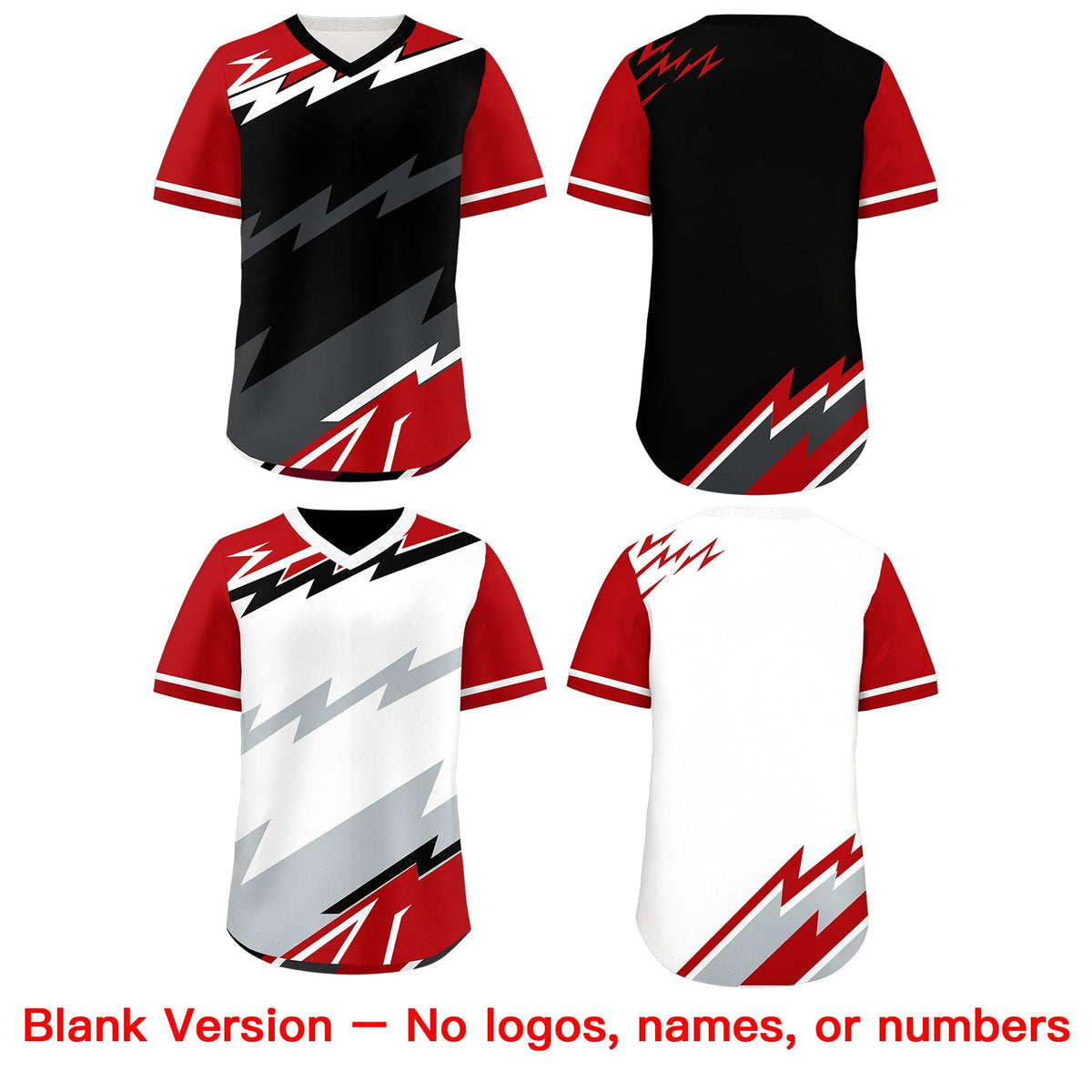 Custom Black White Red Reversible Tops Lightning Pattern Graffiti Pattern Pullover V-Neck Baseball Jersey| KXKSHOP
