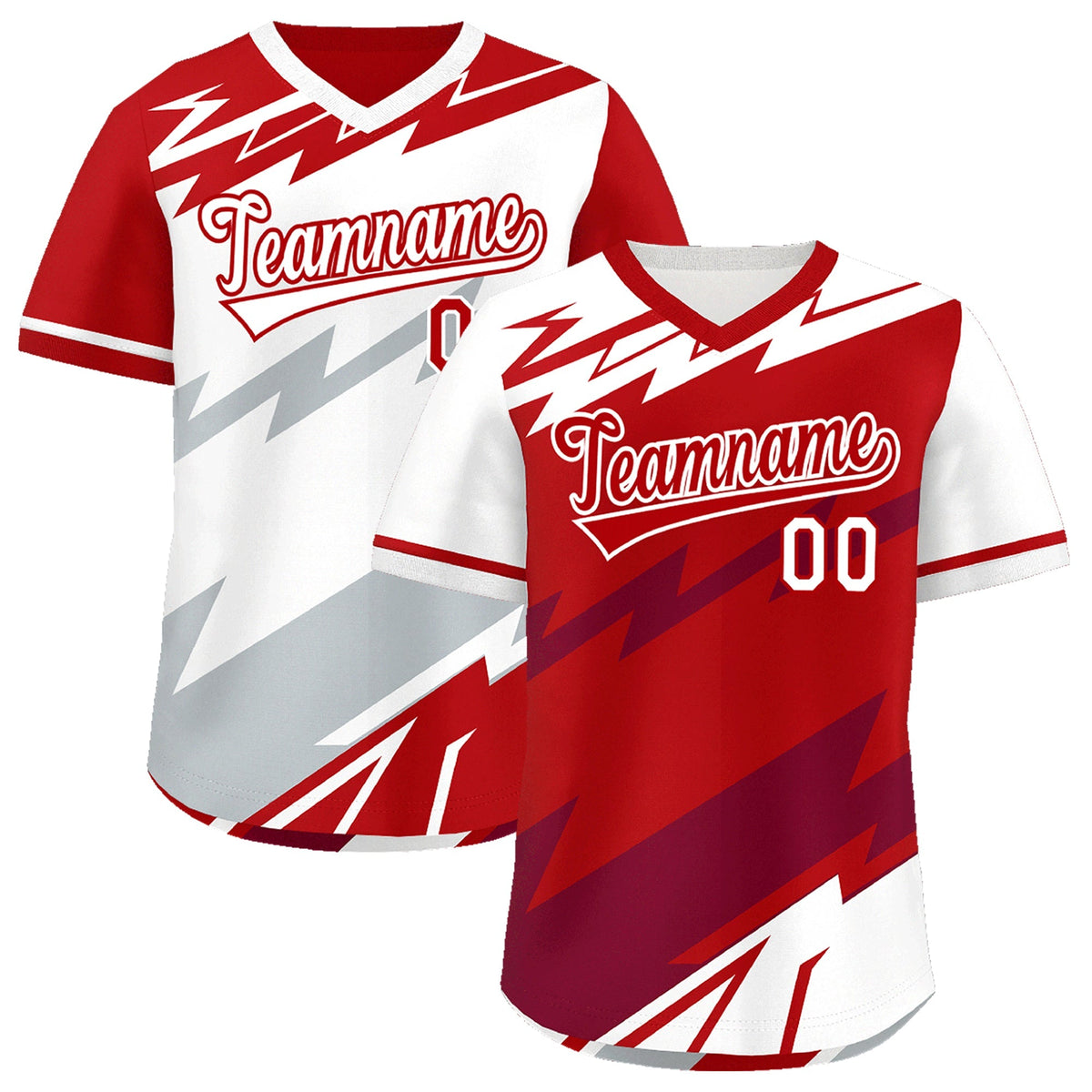 Custom Red White Crimson Reversible Tops Lightning Pattern Graffiti Pattern Pullover V-Neck Baseball Jersey| KXKSHOP