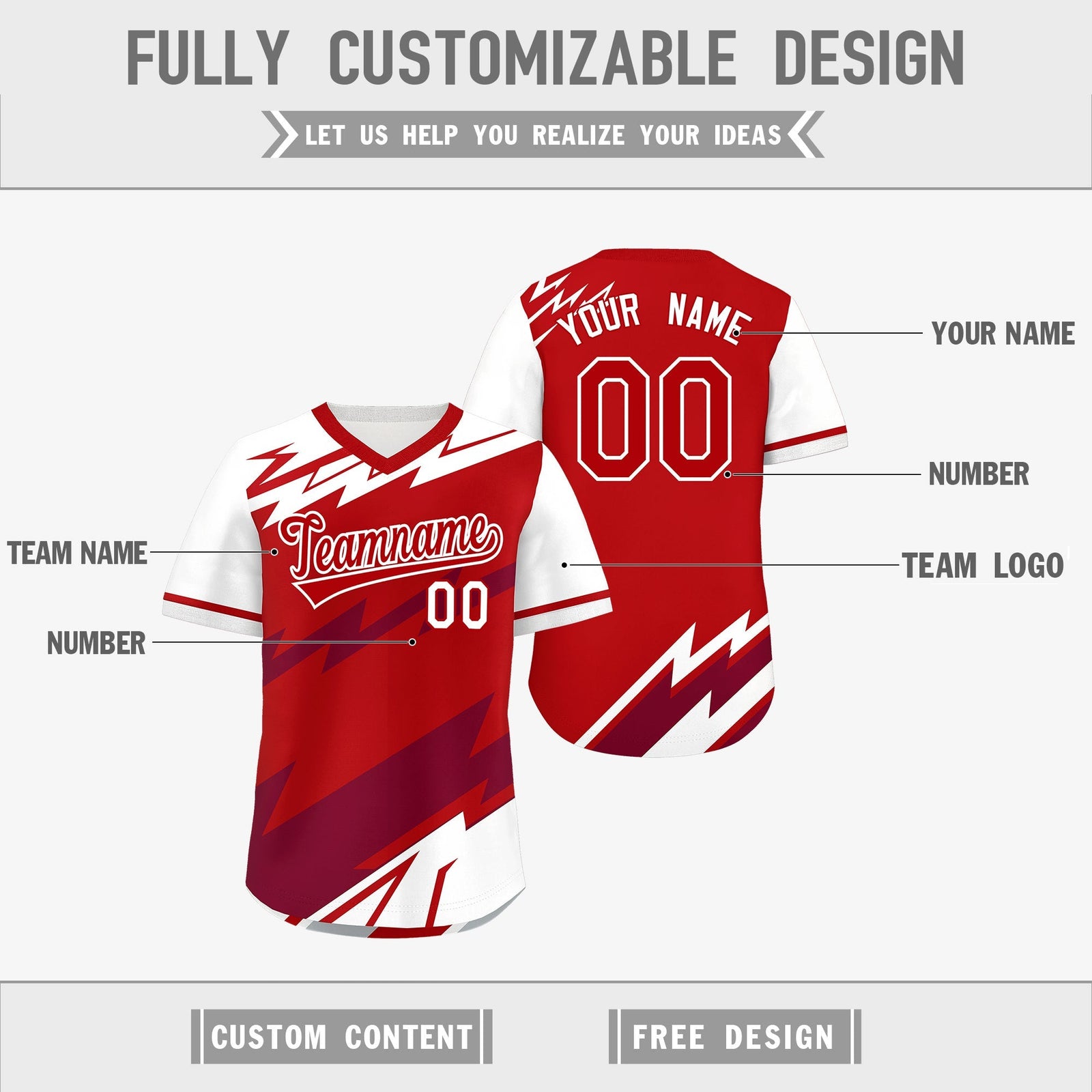 Custom Red White Crimson Reversible Tops Lightning Pattern Graffiti Pattern Pullover V-Neck Baseball Jersey| KXKSHOP