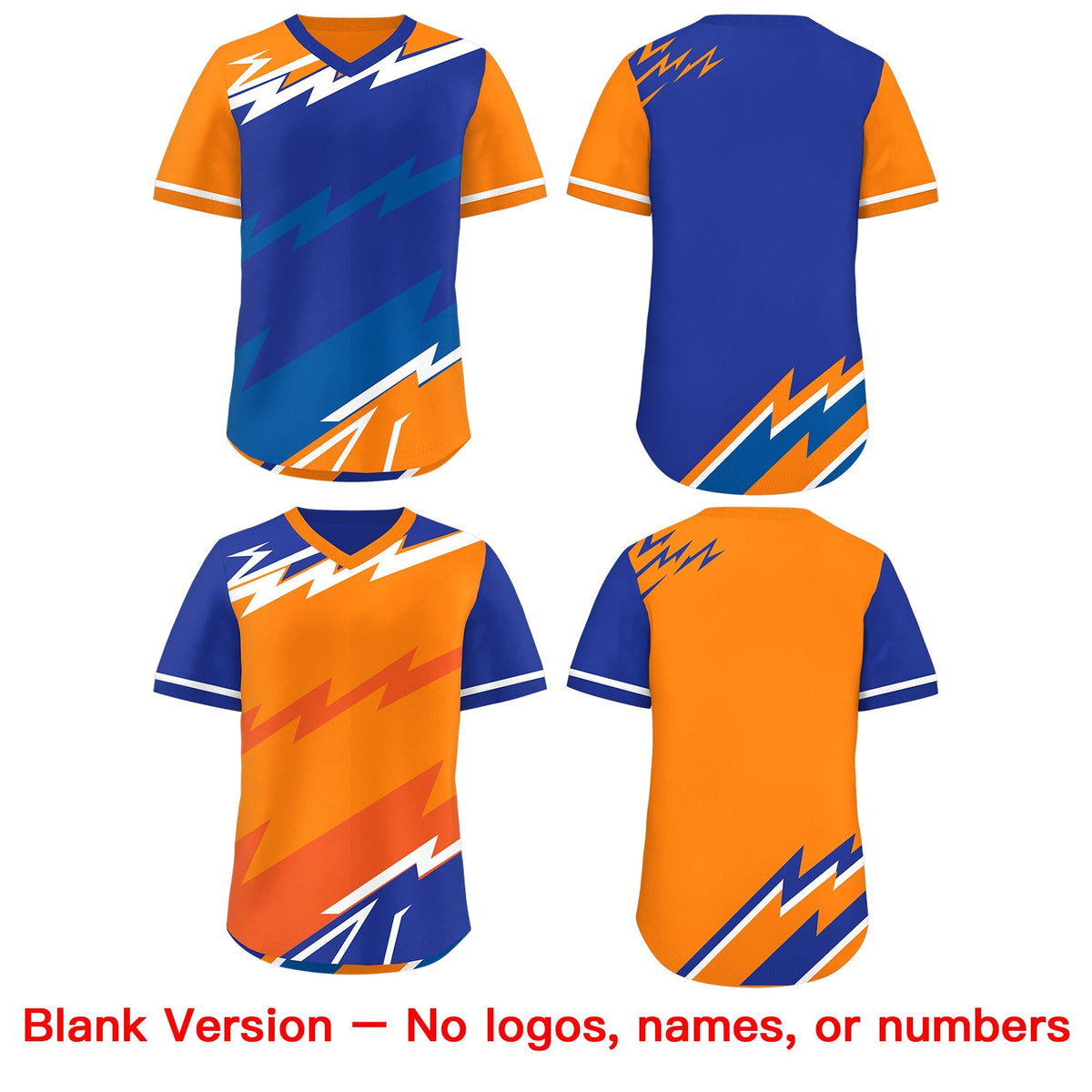 Custom Royal Blue Orange Royal Reversible Tops Lightning Pattern Graffiti Pattern Pullover V-Neck Baseball Jersey| KXKSHOP