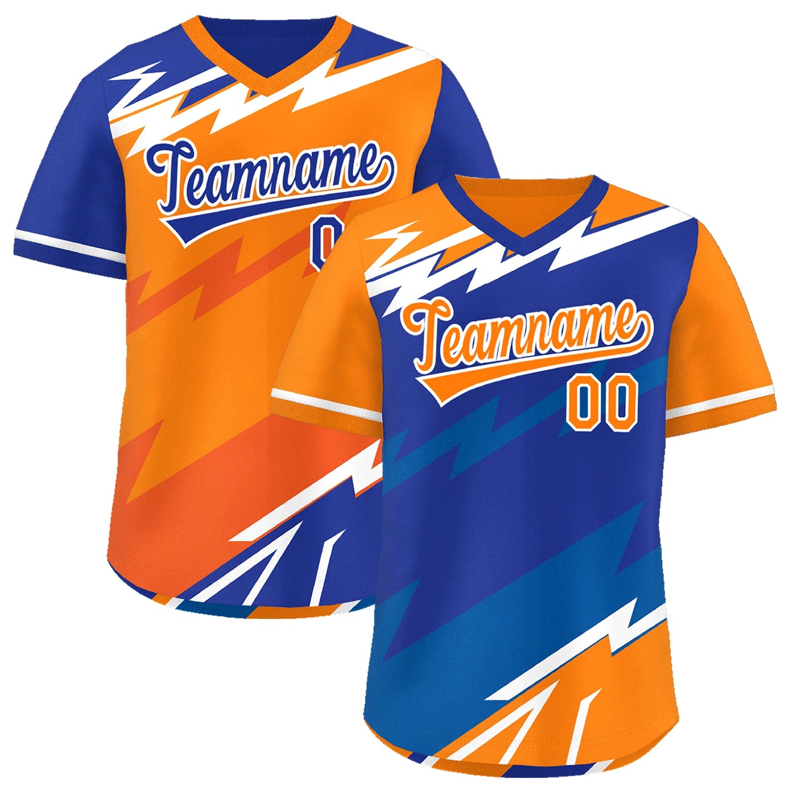 Custom Royal Blue Orange Royal Reversible Tops Lightning Pattern Graffiti Pattern Pullover V-Neck Baseball Jersey| KXKSHOP