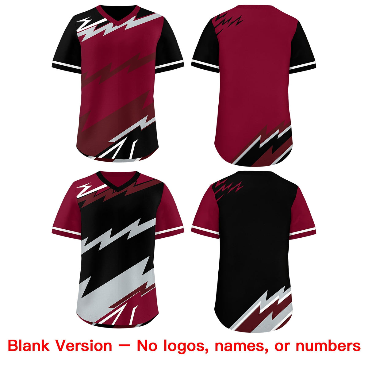 Custom Crimson Black Burgundy Reversible Tops Lightning Pattern Graffiti Pattern Pullover V-Neck Baseball Jersey| KXKSHOP