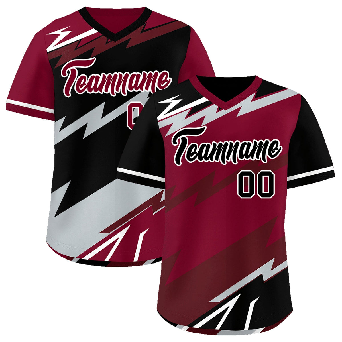 Custom Crimson Black Burgundy Reversible Tops Lightning Pattern Graffiti Pattern Pullover V-Neck Baseball Jersey| KXKSHOP