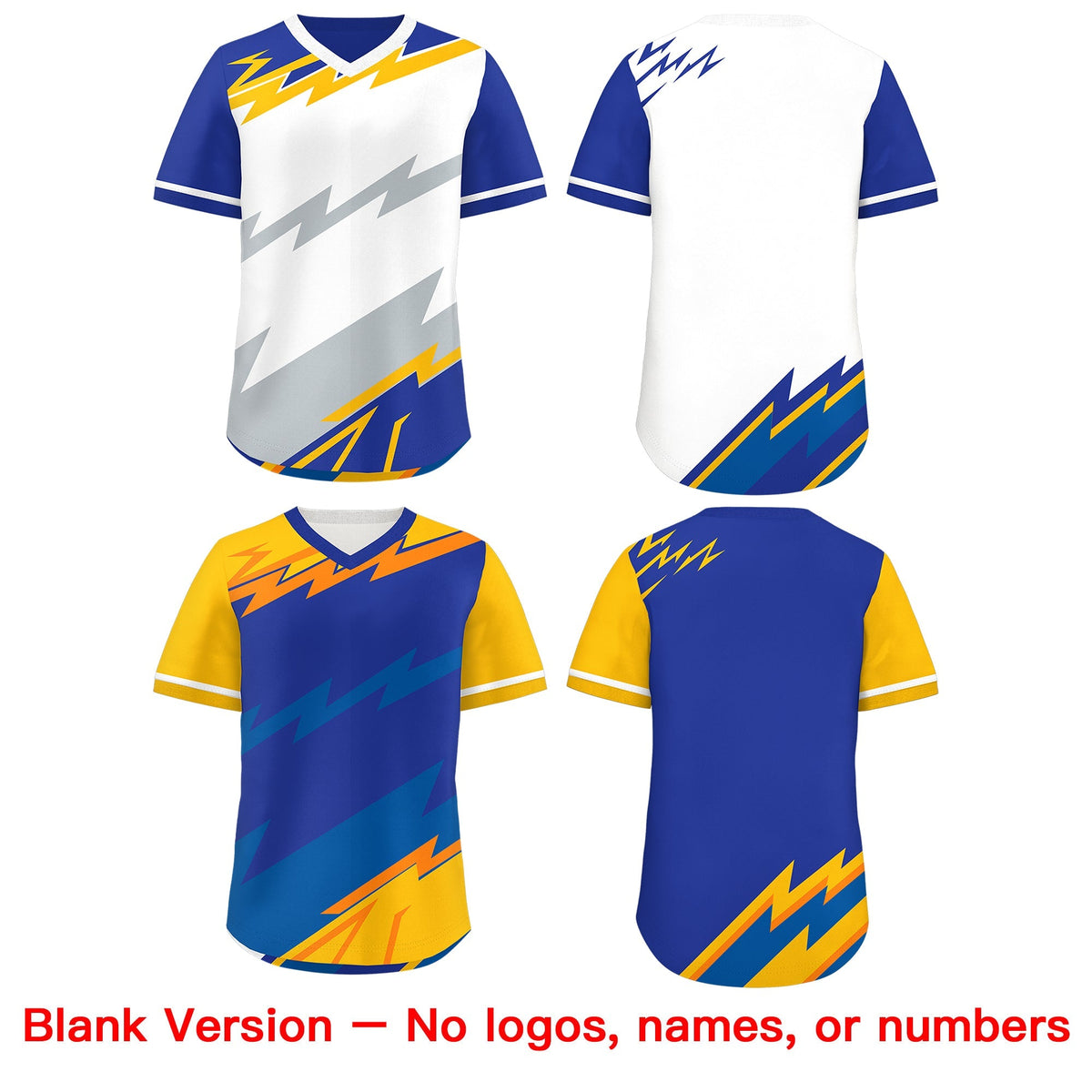 Custom White Royal Blue Silver Reversible Tops Lightning Pattern Graffiti Pattern Pullover V-Neck Baseball Jersey| KXKSHOP