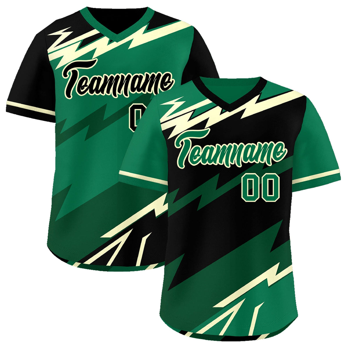 Custom Black Kelly Green Cream Reversible Tops Lightning Pattern Graffiti Pattern Pullover V-Neck Baseball Jersey| KXKSHOP