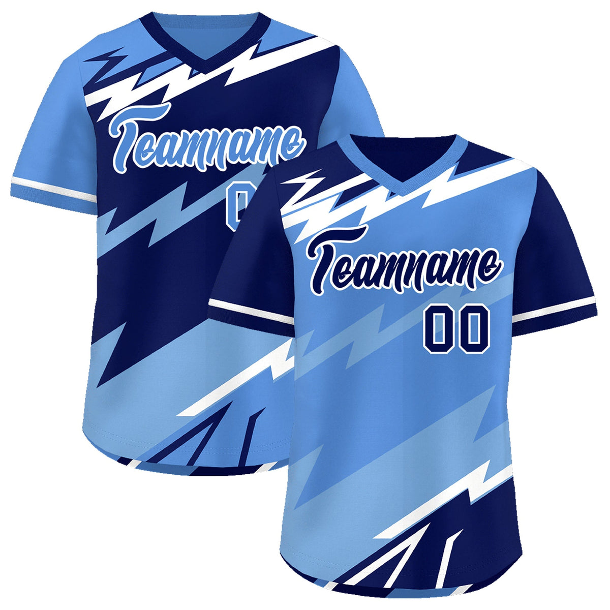 Custom Light Blue Powder Blue White Reversible Tops Lightning Pattern Graffiti Pattern Pullover V-Neck Baseball Jersey| KXKSHOP