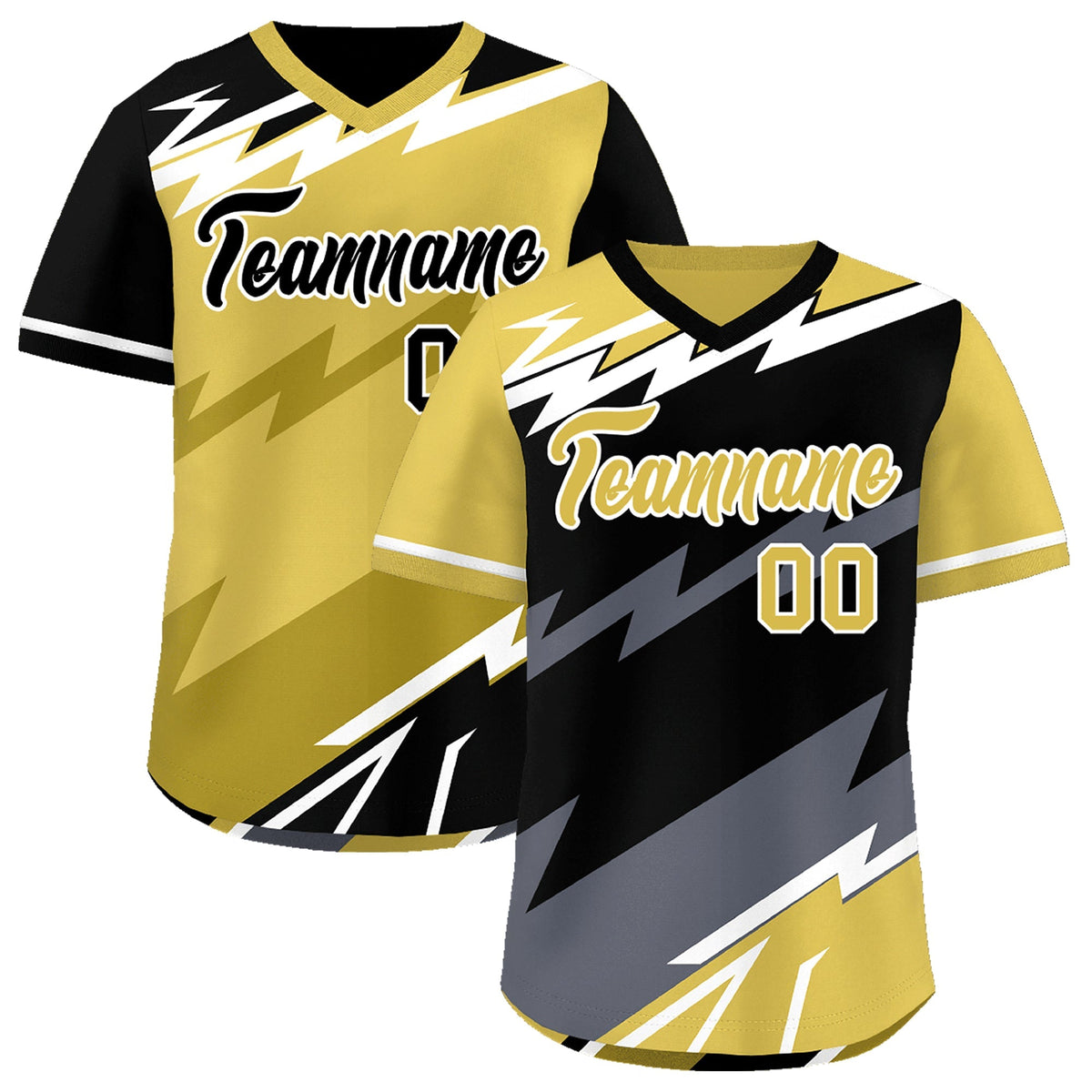Custom Black Old Gold Gray Reversible Tops Lightning Pattern Graffiti Pattern Pullover V-Neck Baseball Jersey| KXKSHOP